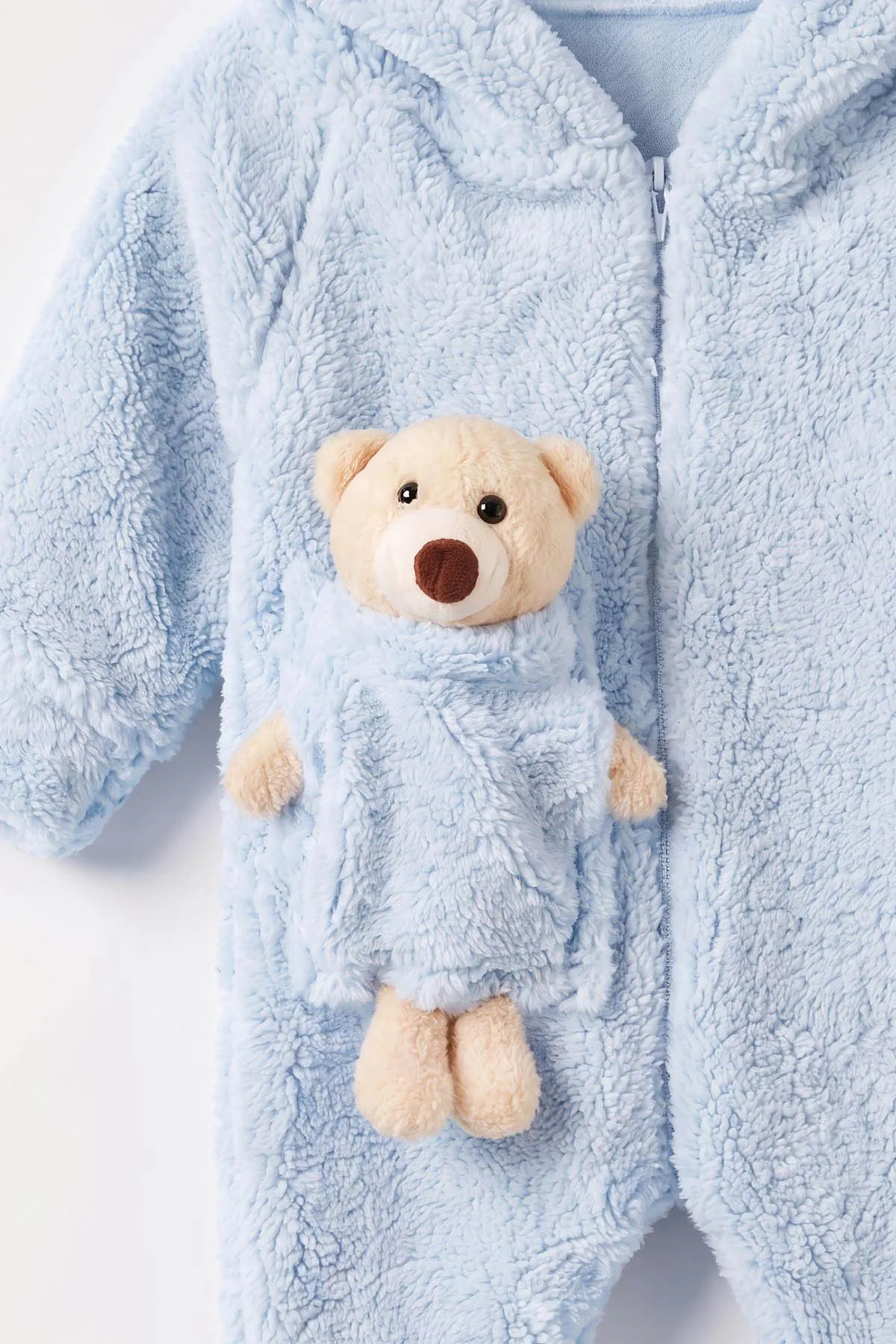 Bebe Mavisi (1-3 Yaş) Ayı Oyuncaklı Kapüşonlu Unisex Çocuk&Bebek Peluş  Tulum 495653