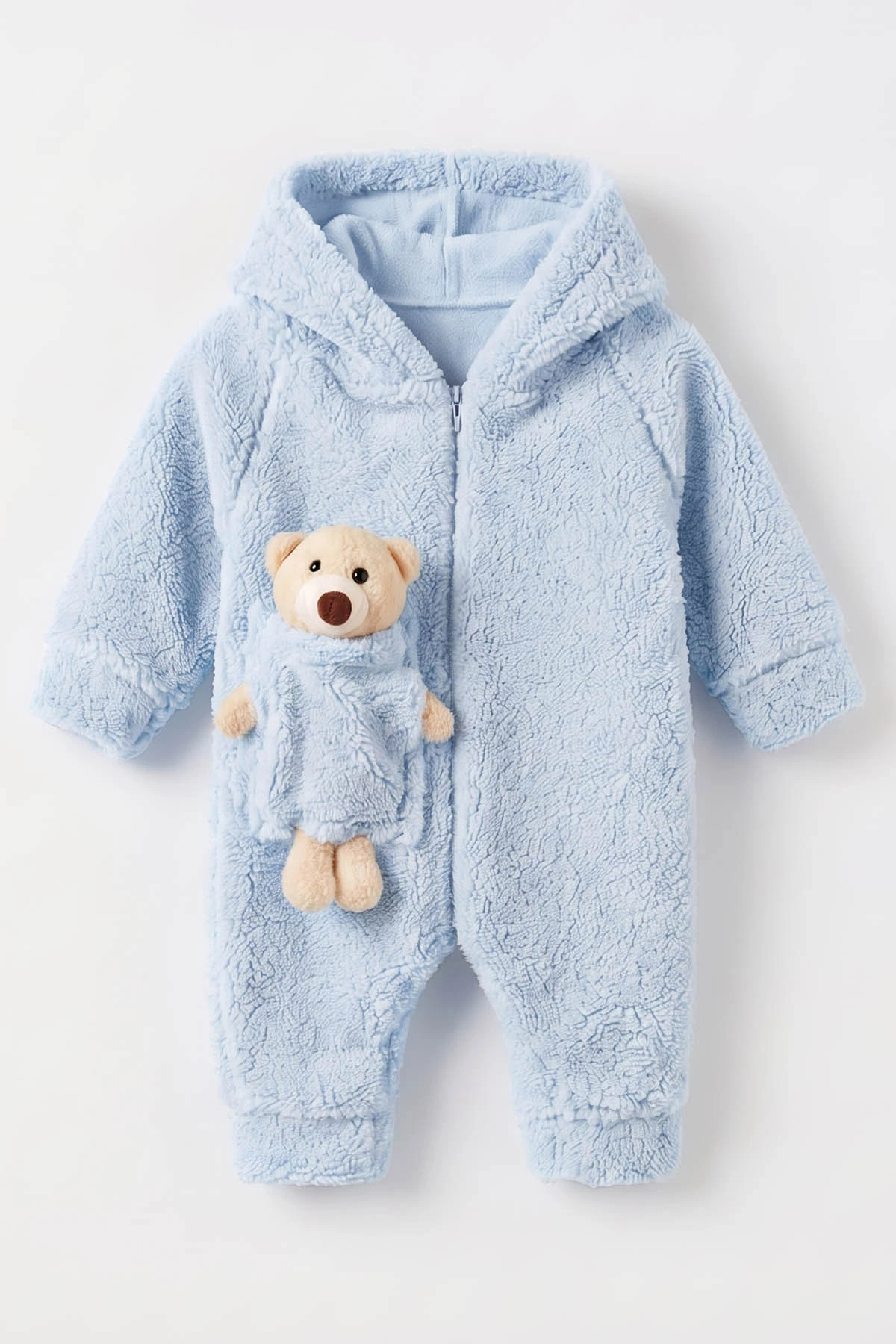 Bebe Mavisi (1-3 Yaş) Ayı Oyuncaklı Kapüşonlu Unisex Çocuk&Bebek Peluş  Tulum 495653