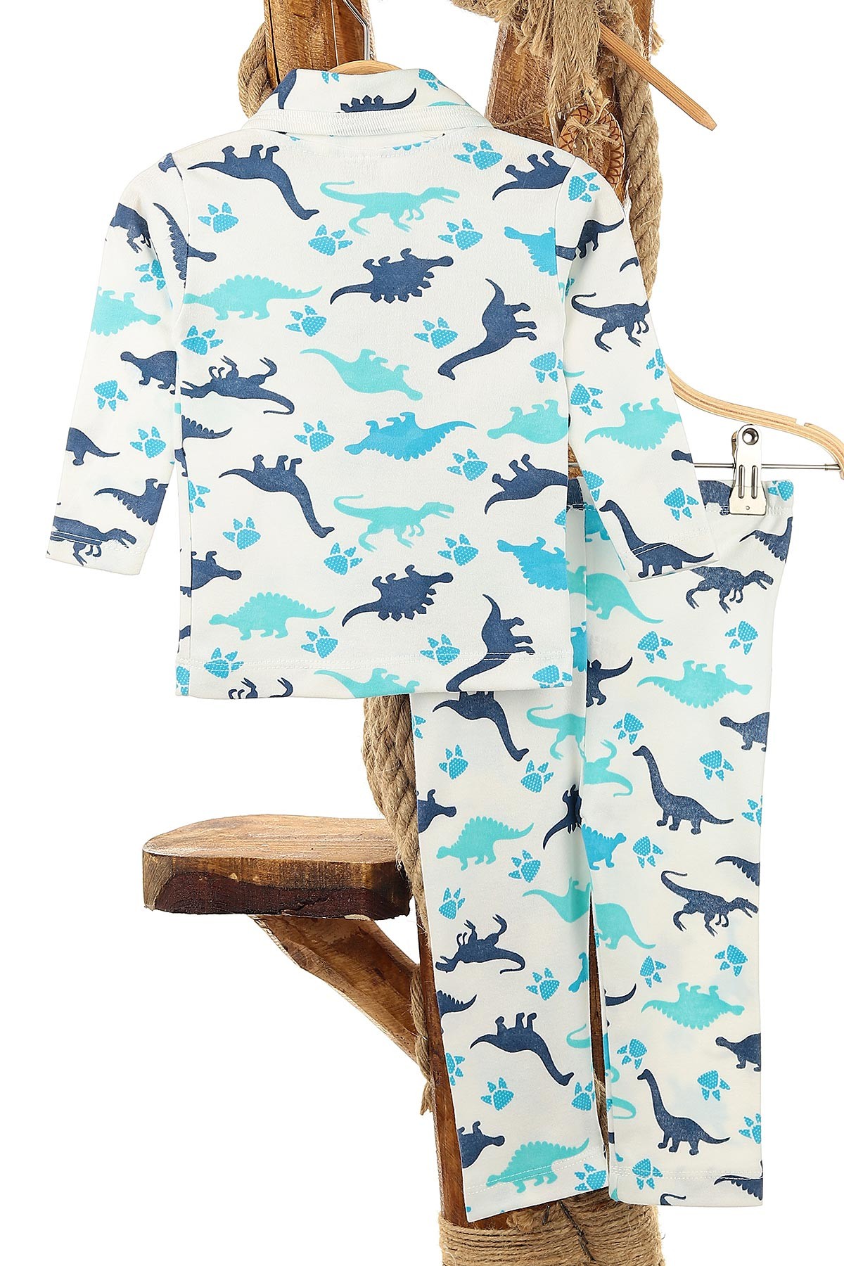 Bebe Mavisi (1-3 Yaş) Bebe Yaka Dinazor Baskılı Erkek Çocuk Pijama Takım 150837