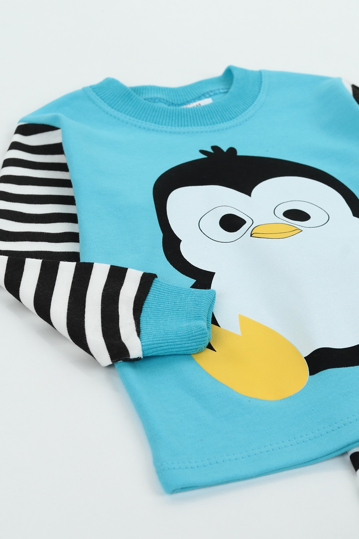 Bebe Mavisi (1-3 Yaş) Çizgili Penguen Erkek Çocuk Pijama Takımı 128984
