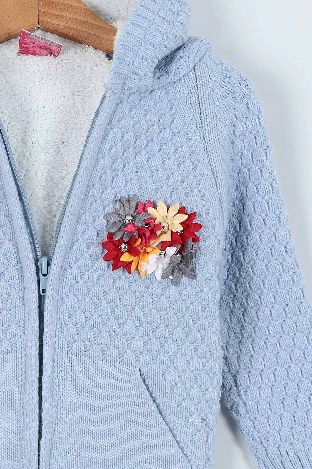 Bebe Mavisi ( 1-3 Yaş) İçi Kürklü Kapüşonlu Kız Çocuk Hırka 236444