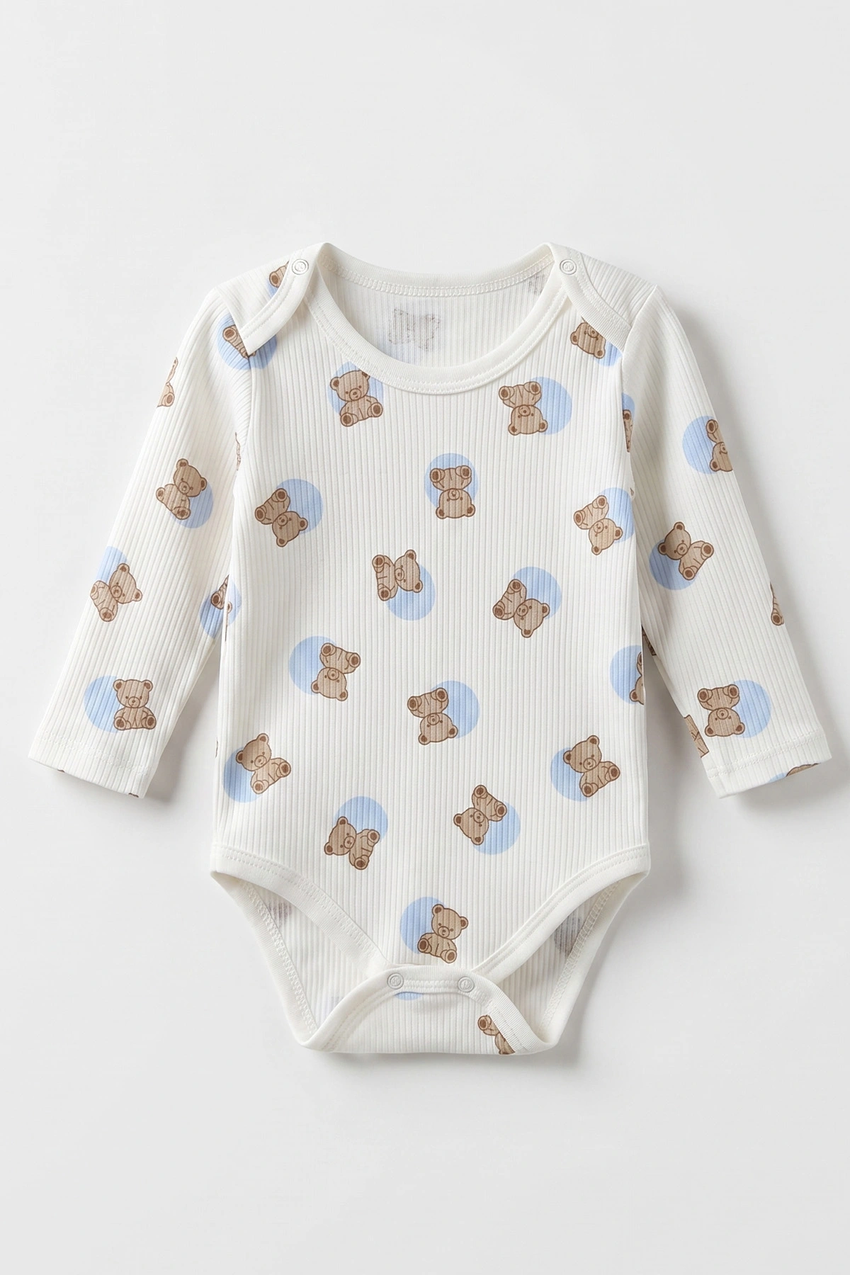 Bebe Mavisi (1-3 Yaş) Puanlı Ayıcık  Baskılı   Uzun Kollu   Bebek & Çocuk Çıtçıtlı Badi 480326