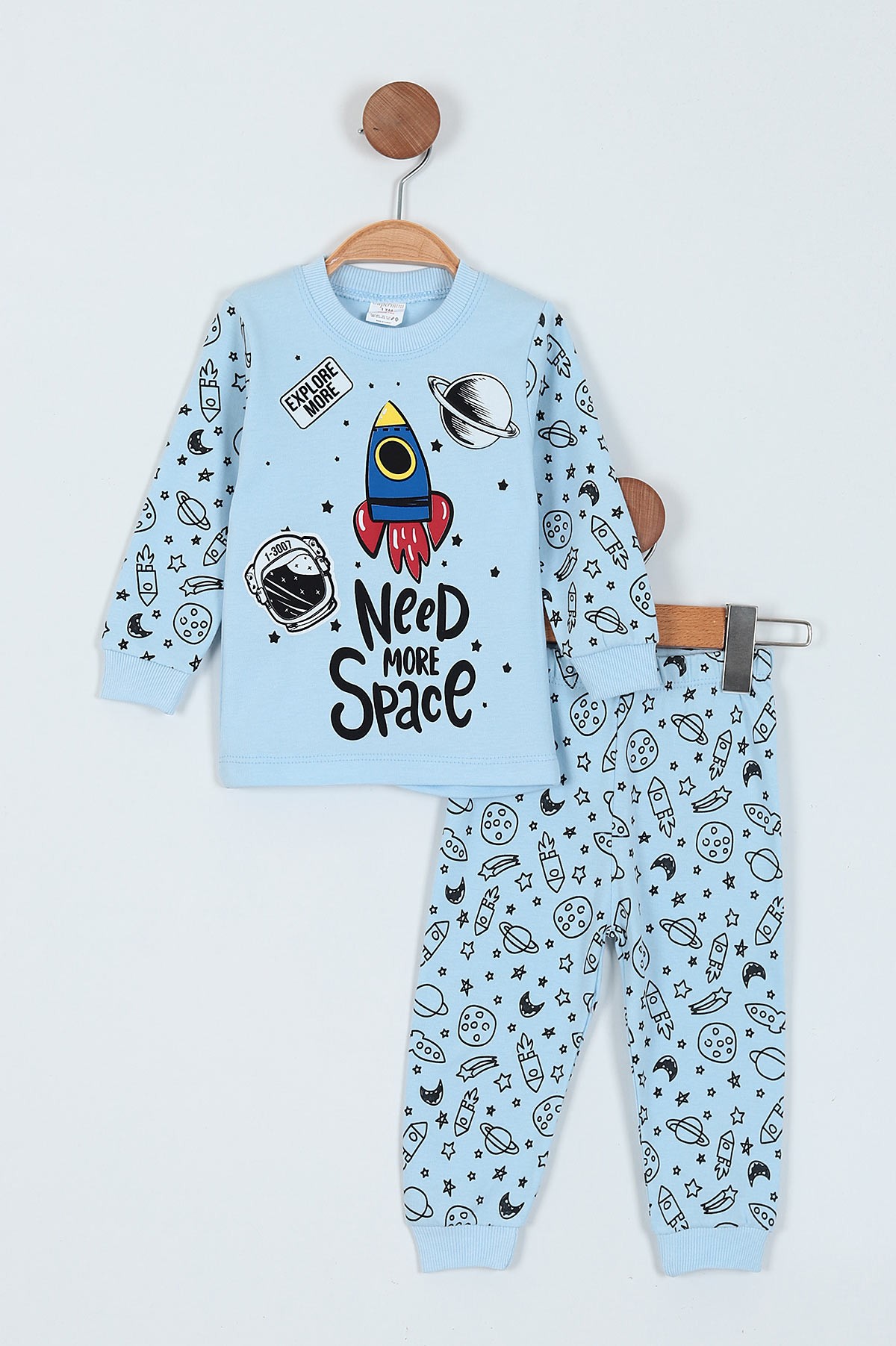 Bebe Mavisi (1-3 Yaş) Uzay Baskılı Erkek Çocuk Pijama Takım 219572