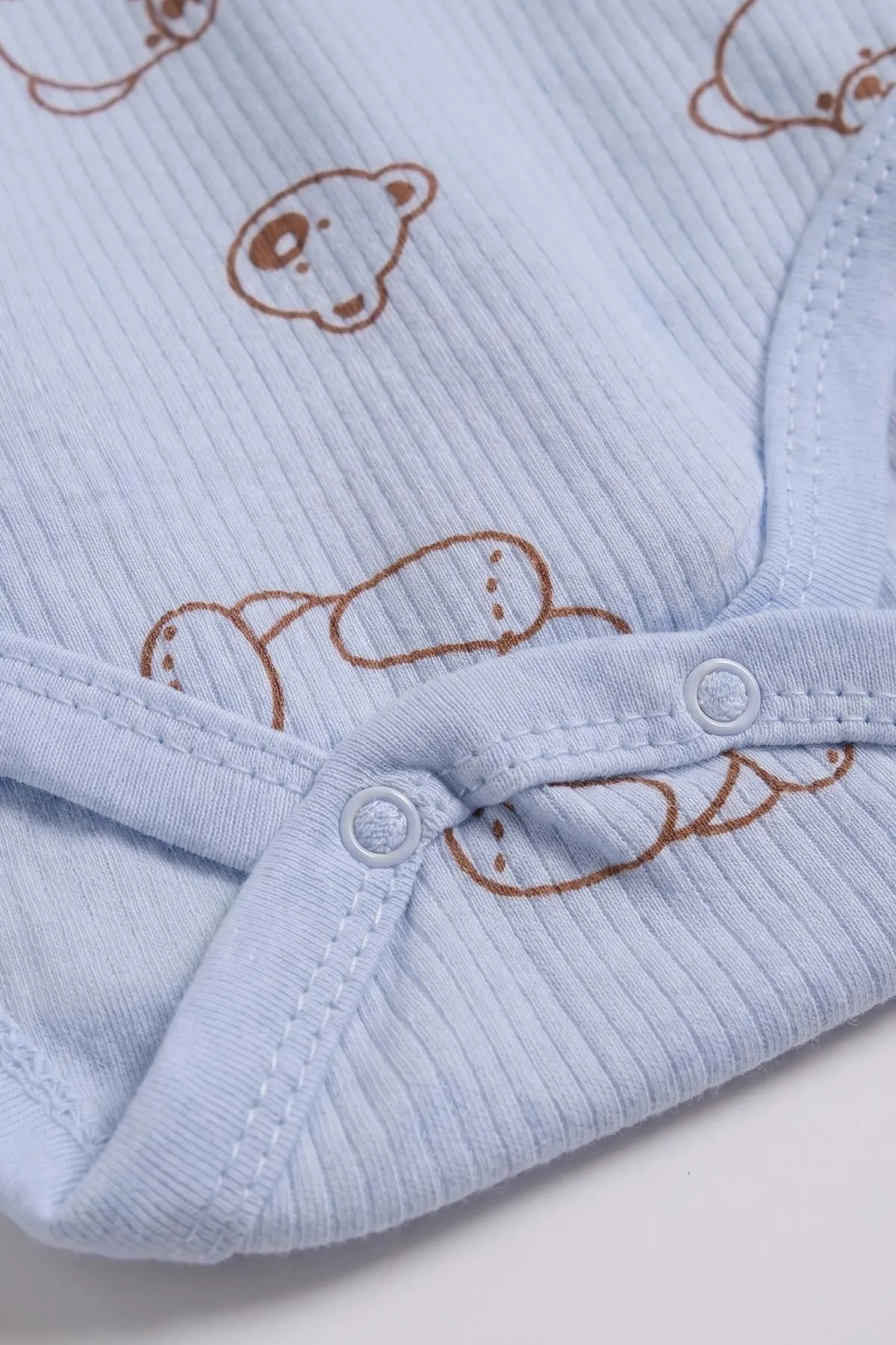 Bebe Mavisi (1-3 Yaş)Ayıcık  Baskılı Uzun Kollu Raporlu Bebek & Çocuk Çıtçıtlı Badi 480303