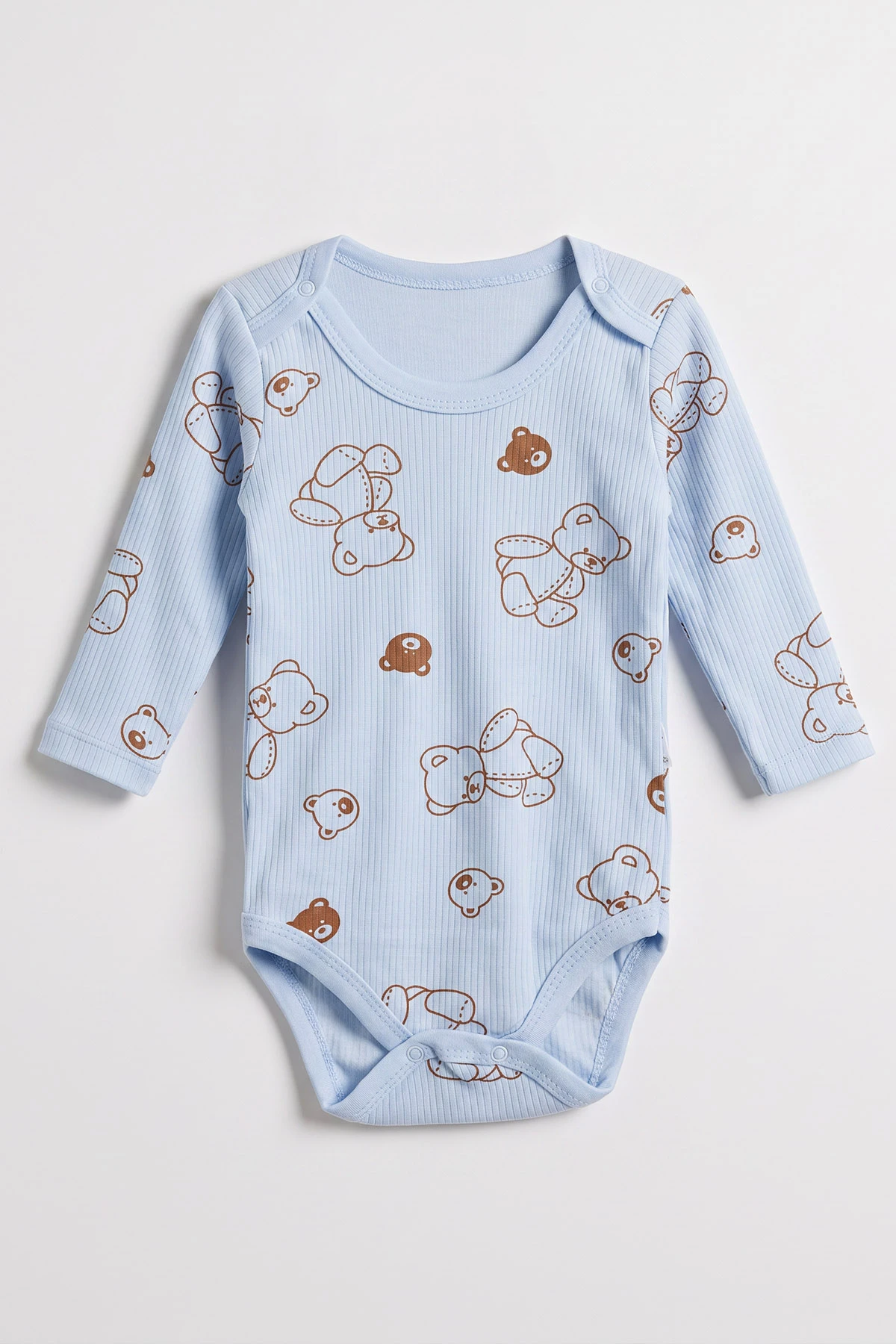 Bebe Mavisi (1-3 Yaş)Ayıcık  Baskılı Uzun Kollu Raporlu Bebek & Çocuk Çıtçıtlı Badi 480303
