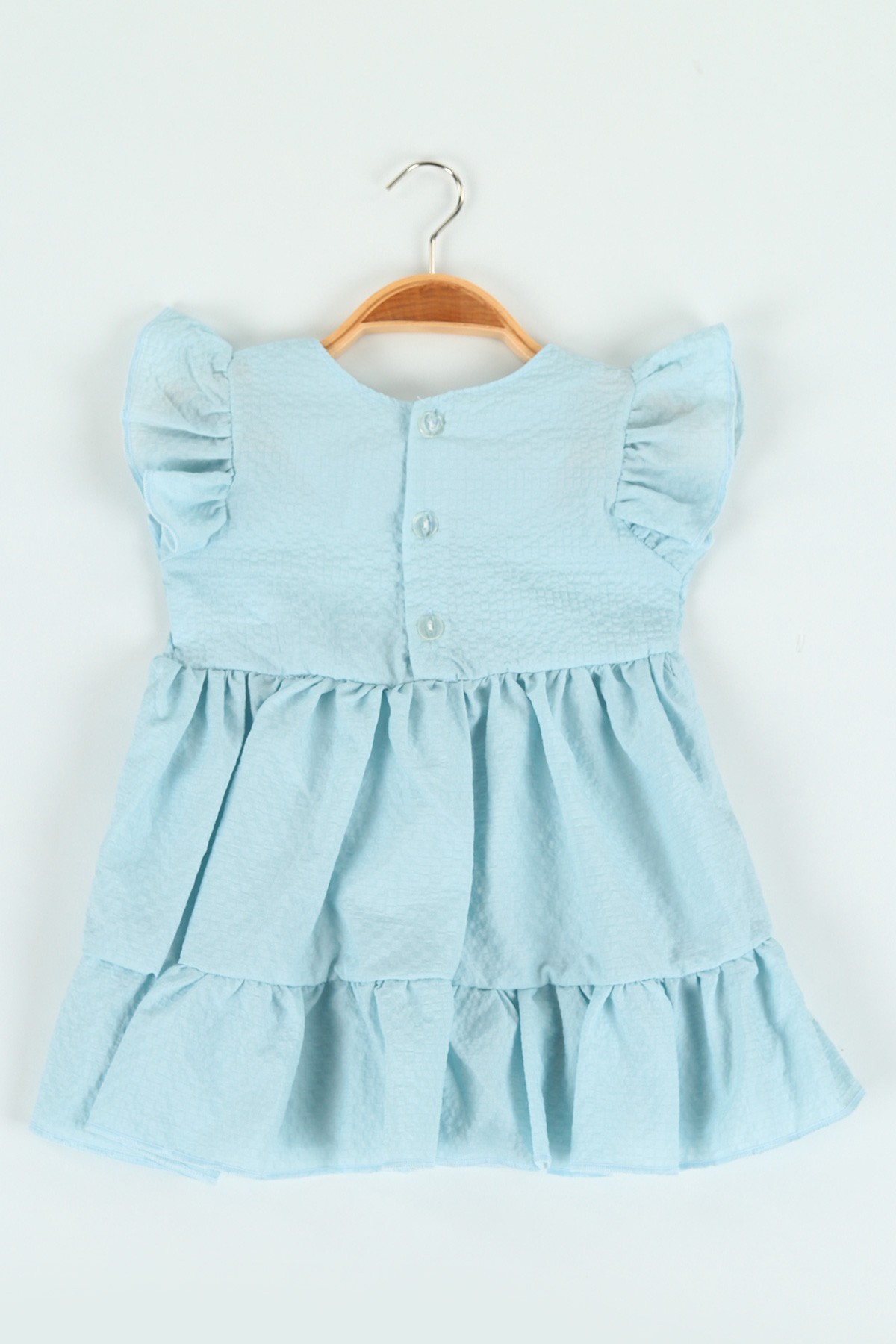 Bebe Mavisi (1-4 yaş) Çiçek Nakışlı Gofre Kız Çocuk Elbise 120396