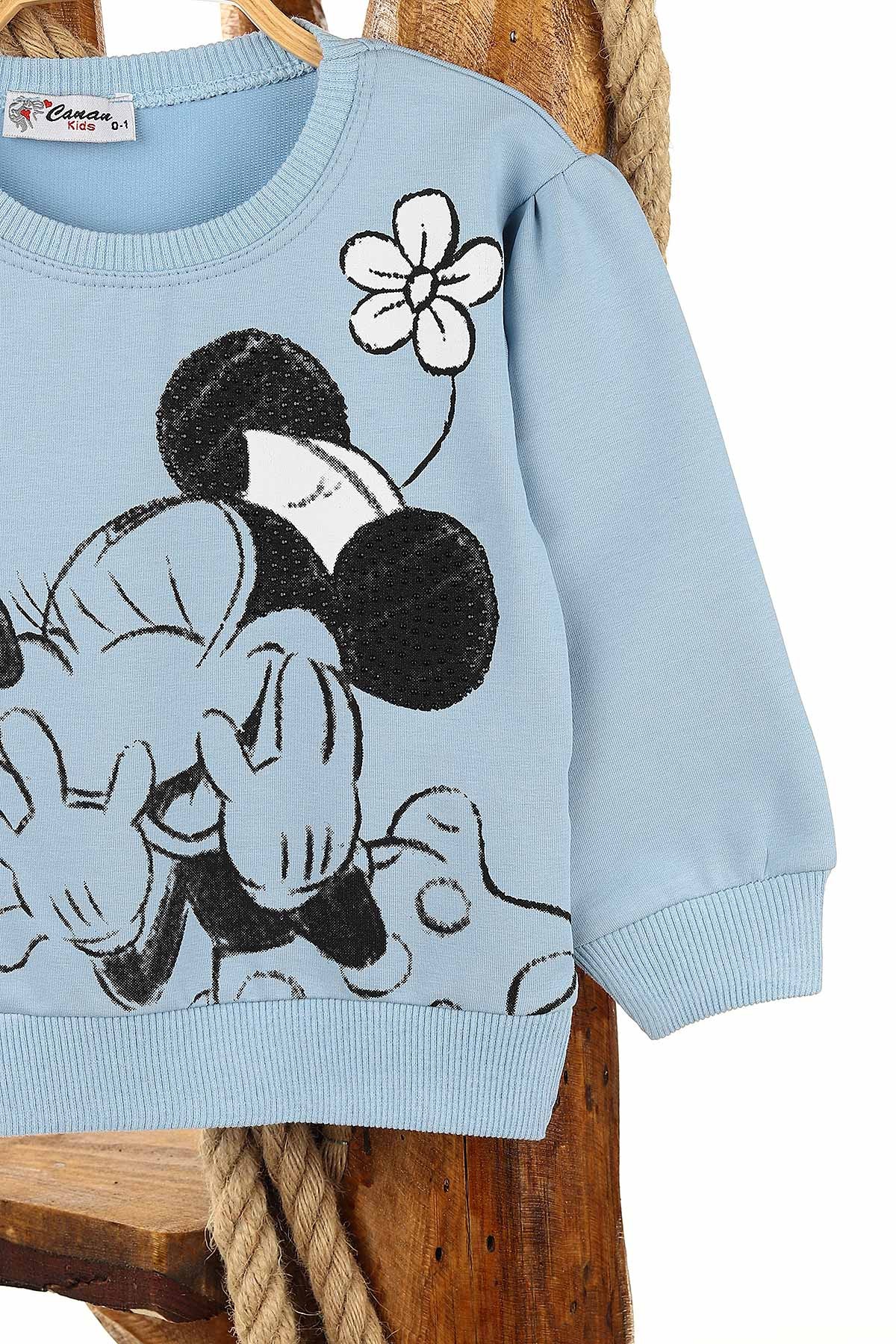 Bebe Mavisi (1-4 Yaş) Çiçekli Fare Baskılı Kız Bebek Sweat 155278