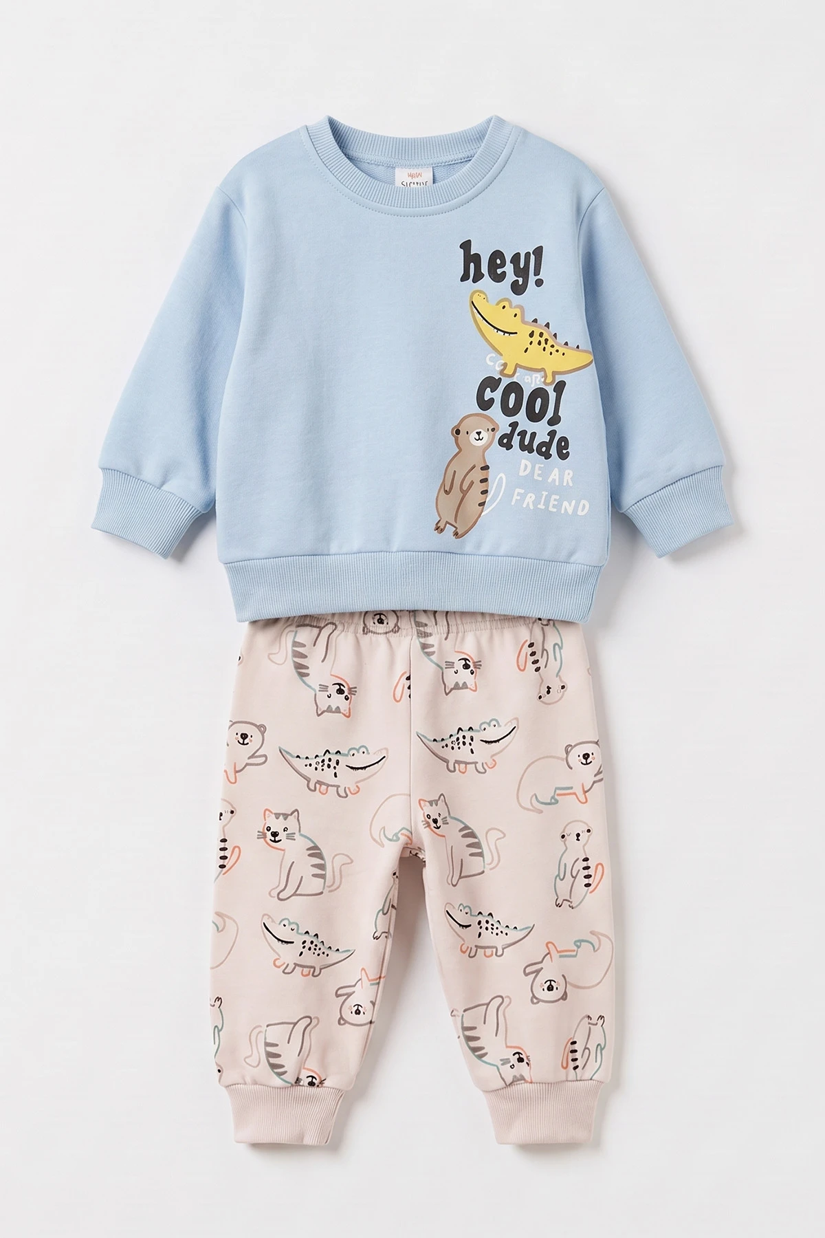 Bebe Mavisi (1-4 Yaş)Hey Baskılı 3 İp Şardonlu Erkek Bebek Kışlık Takım 497385