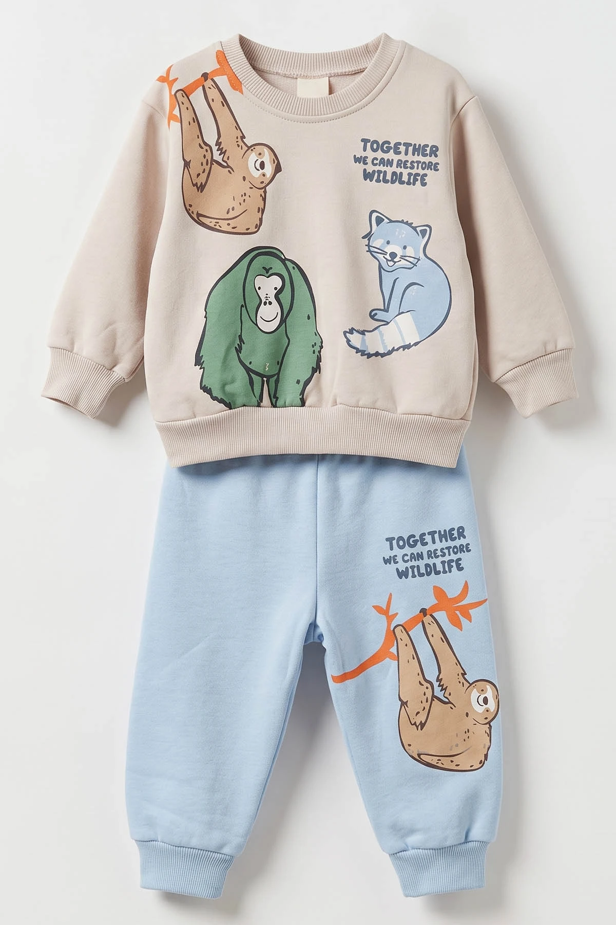 Bebe Mavisi (1-4 Yaş)Maymun ve Tilki Baskılı  3 İp Şardonlu Erkek Çocuk&Bebek Kışlık Takım 489449