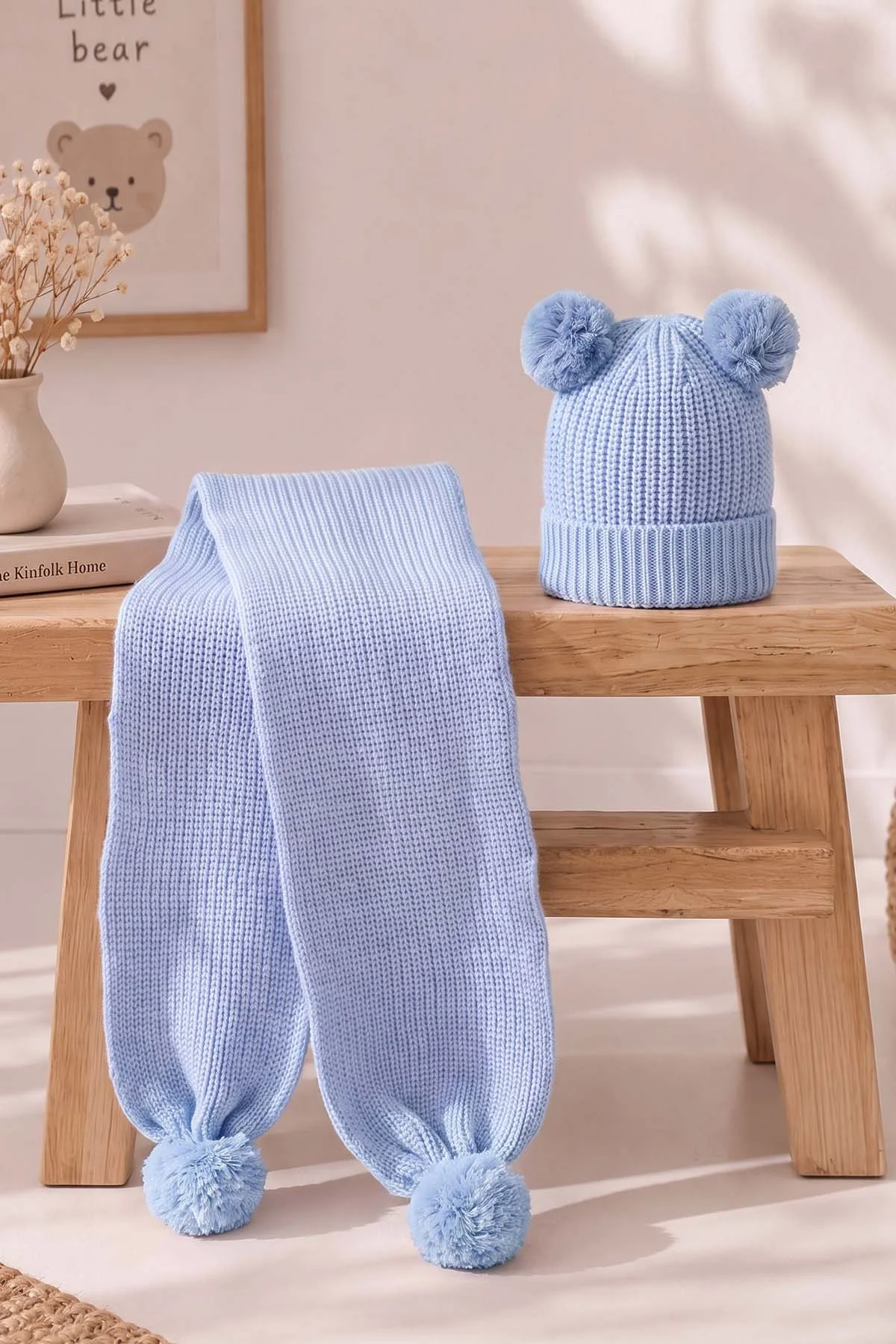 Bebe Mavisi (1-5 Yaş) Ponponlu Çocuk Atkı Bere Takım 475054