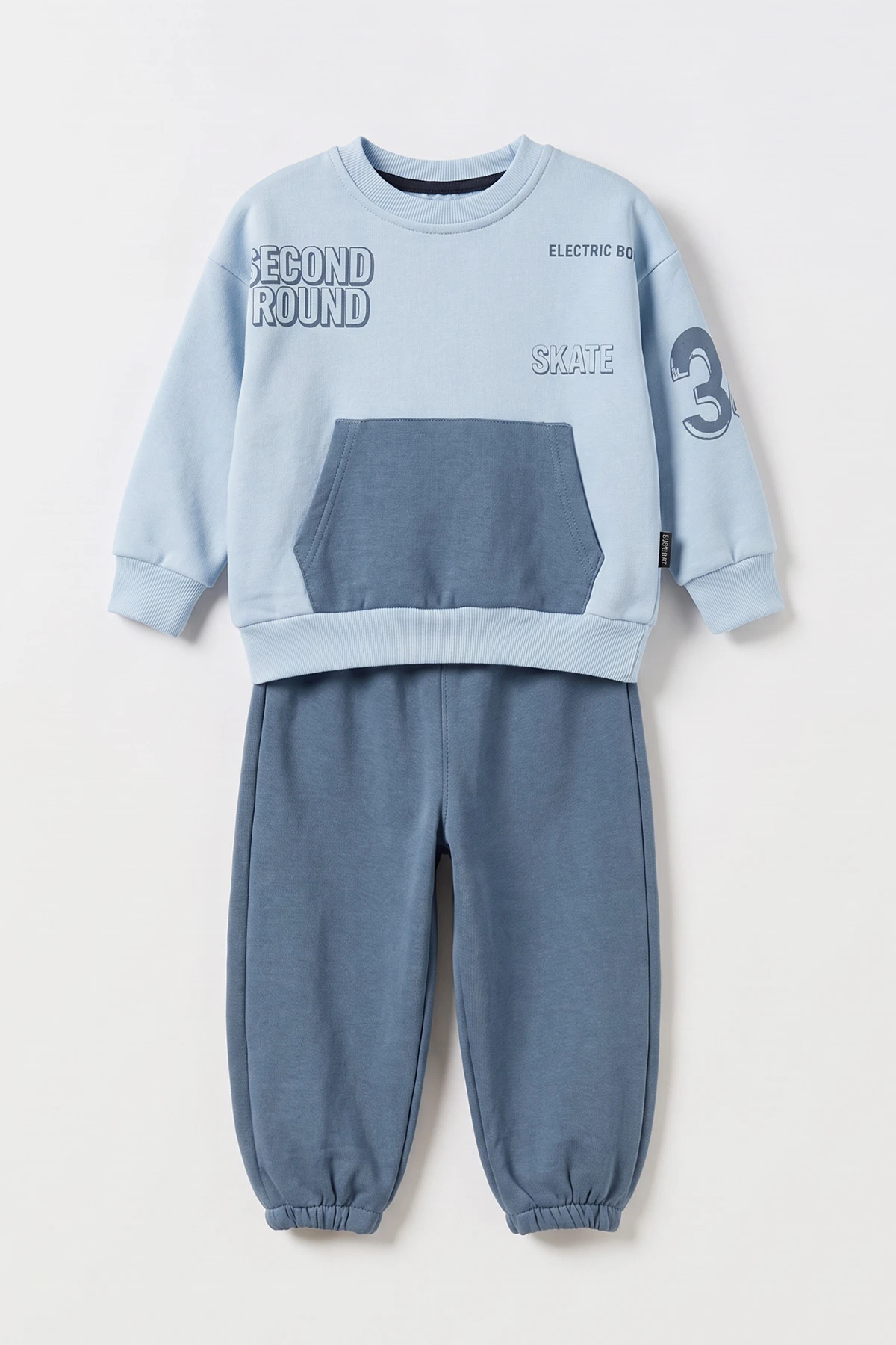 Bebe Mavisi (1-5 Yaş) Yazı Baskılı Kanguru Cepli Paça Lastikli 3 İp Şardonlu Erkek Bebek&Çocuk Kışlık Takım 499318
