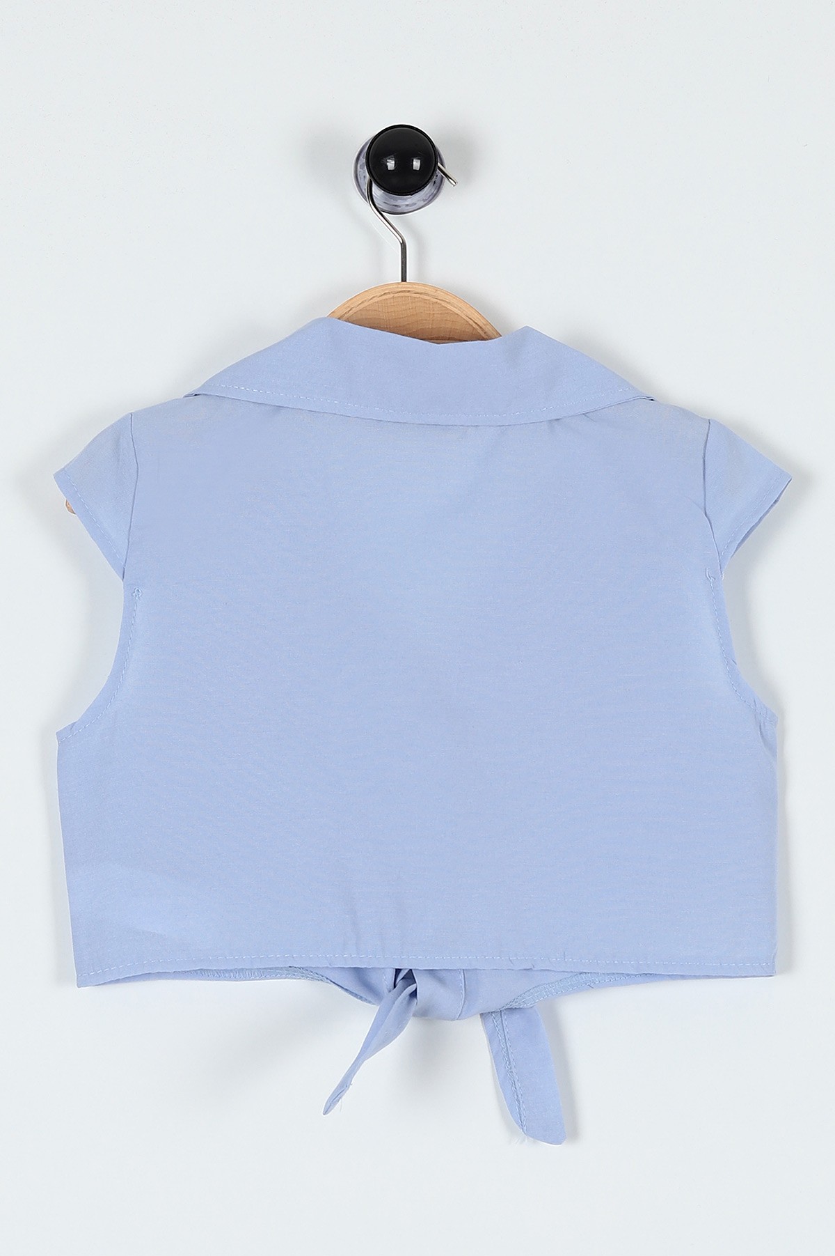 Bebe Mavisi (10-14 Yaş) Belden Bağlamalı Yakalı Cep Detaylı  Kız Çocuk Gömlek 183805