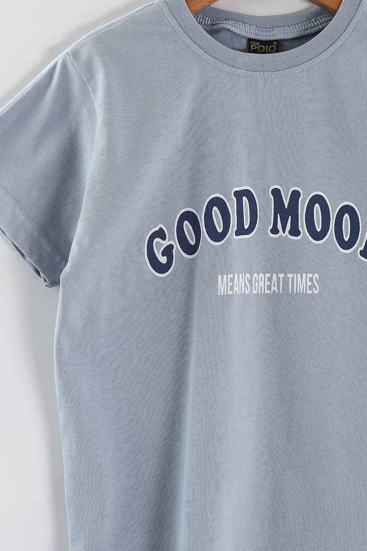 Bebe Mavisi (2-10 Yaş) Good Mood Baskılı Ara Biyeli Şortlu Erkek Çocuk Yazlık 2'li Takım 459035