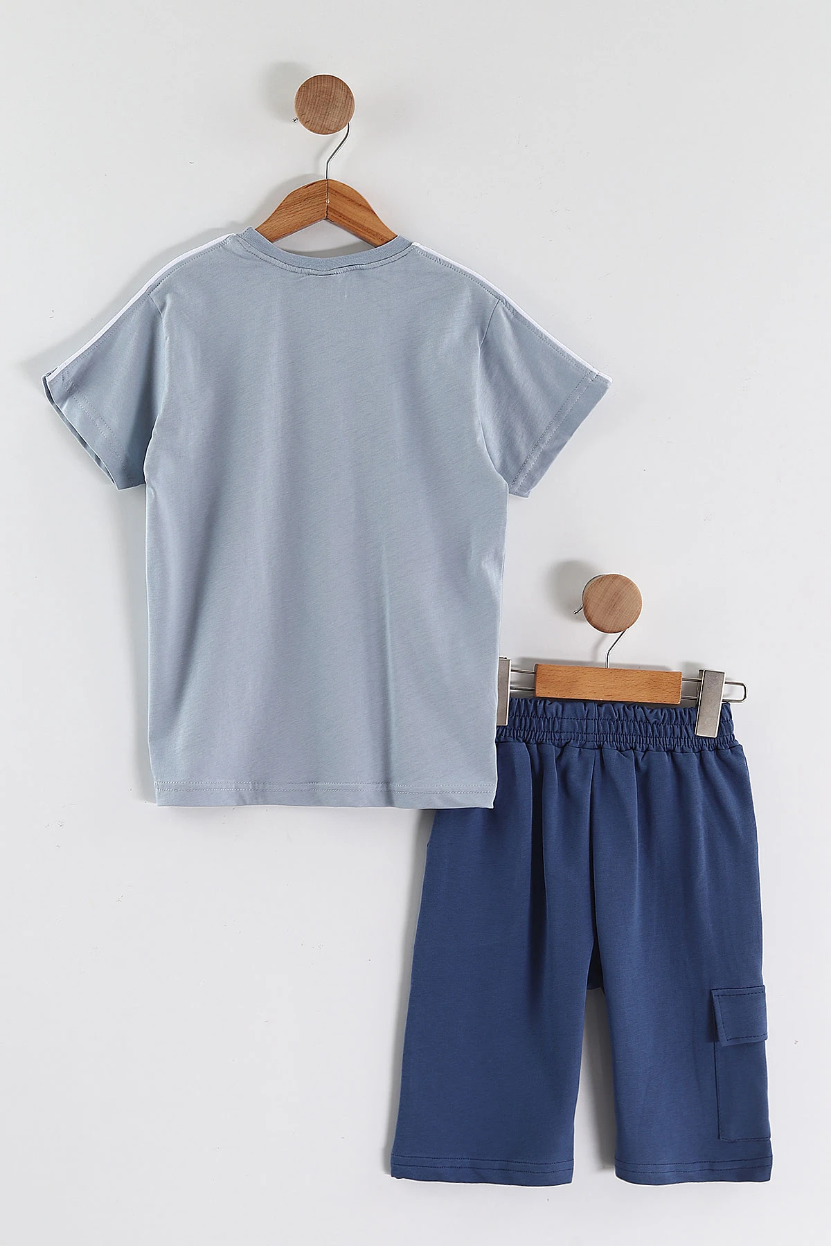 Bebe Mavisi (2-10 Yaş) Good Mood Baskılı Ara Biyeli Şortlu Erkek Çocuk Yazlık 2'li Takım 459035