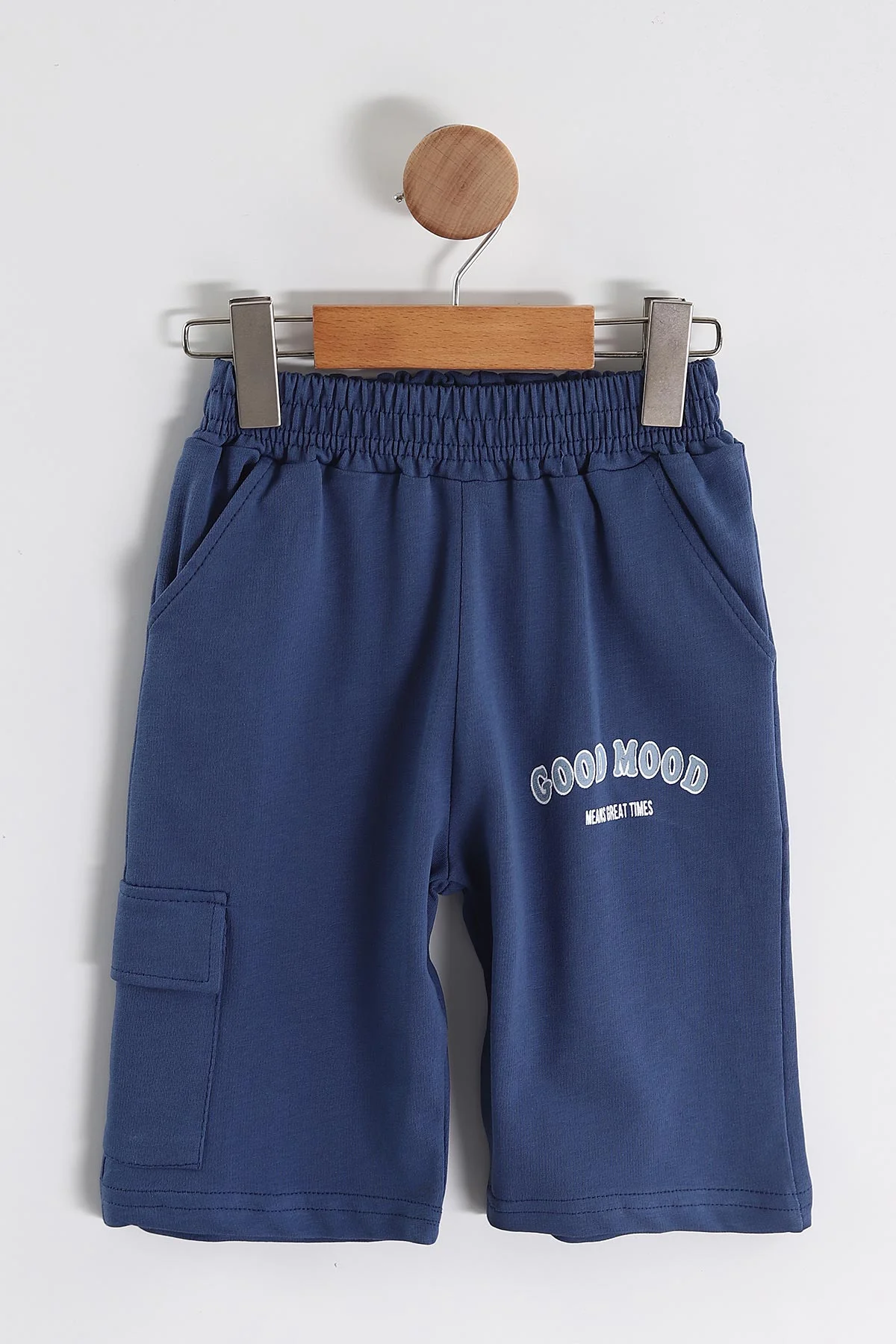 Bebe Mavisi (2-10 Yaş) Good Mood Baskılı Ara Biyeli Şortlu Erkek Çocuk Yazlık 2'li Takım 459035