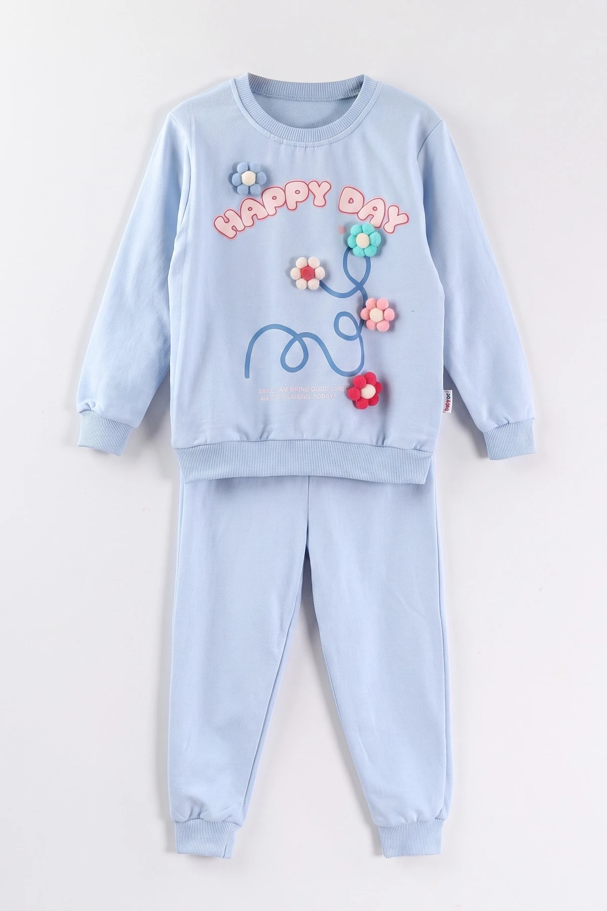 Bebe Mavisi (2-6 Yaş)Happy Go Baskılı Ponponlu Kız Çocuk 2'li  Takım 472907