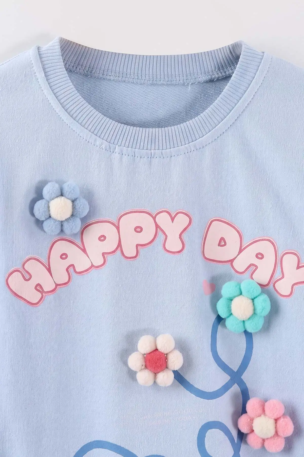 Bebe Mavisi (2-6 Yaş)Happy Go Baskılı Ponponlu Kız Çocuk 2'li  Takım 472907