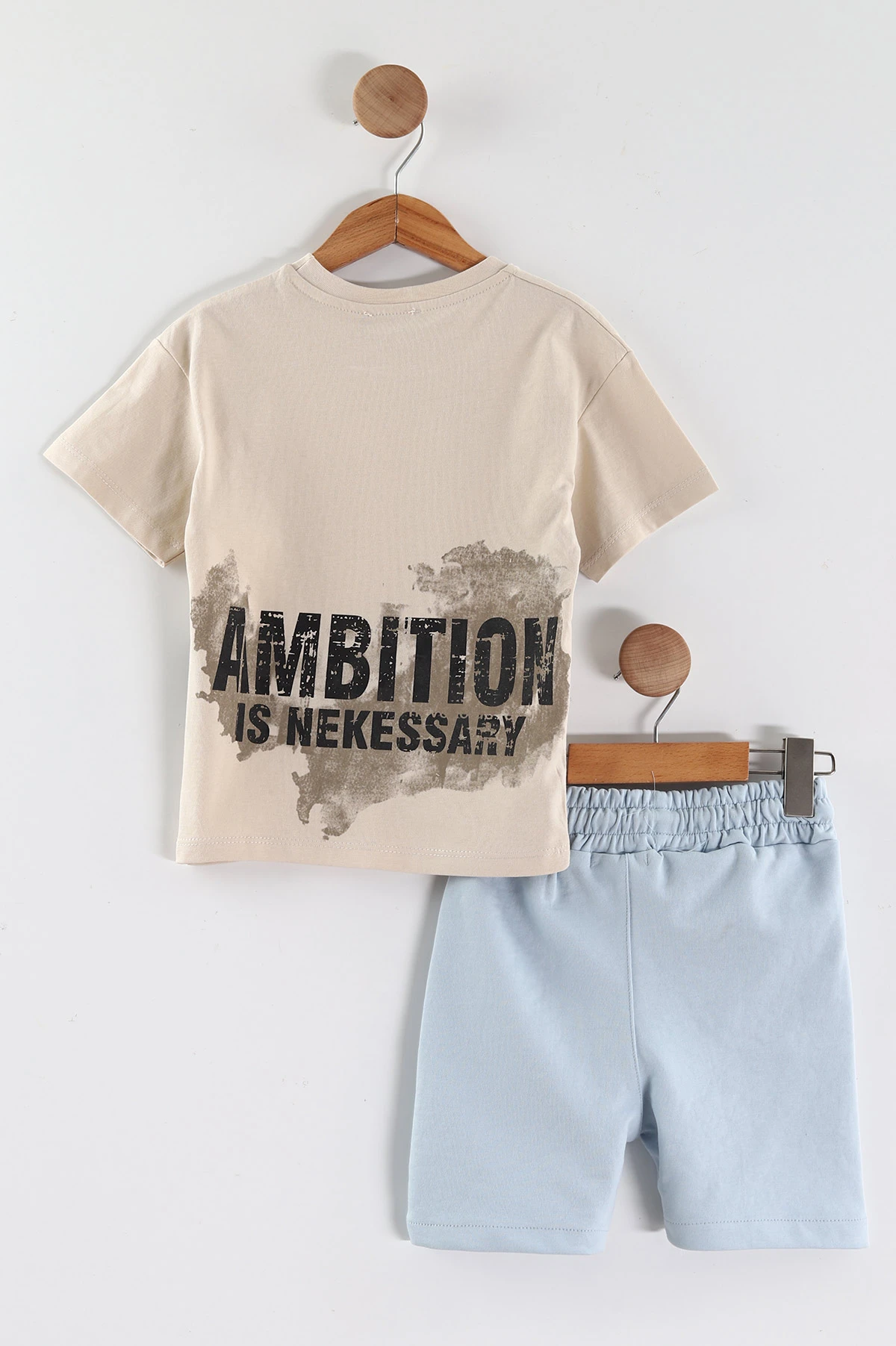 Bebe Mavisi (3-10 Yaş) Ambition Baskılı Şortlu İnterlok Erkek Çocuk Yazlık Takım 449564
