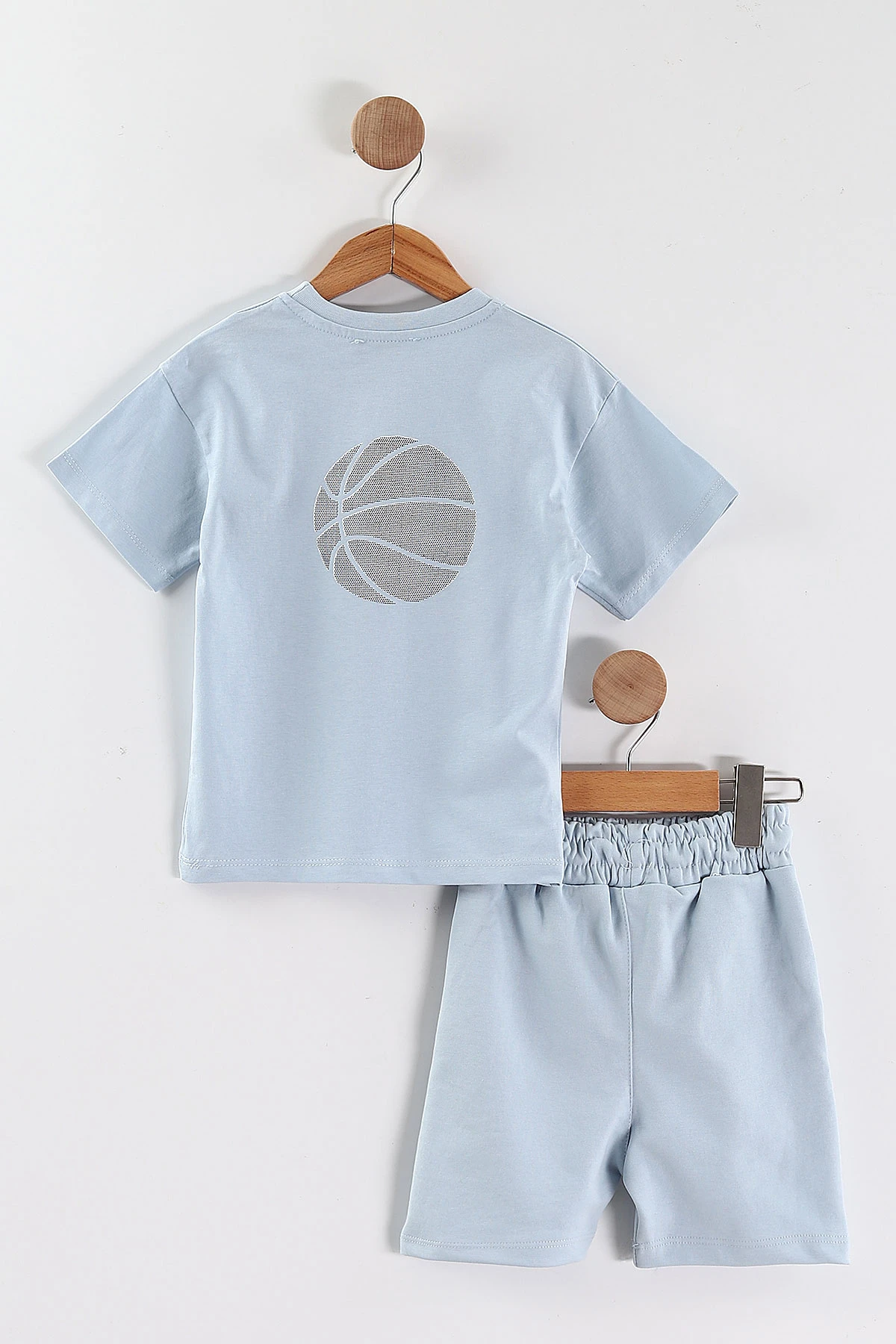 Bebe Mavisi (3-10 Yaş) Noktalı Basket Topu Baskılı Süprem Erkek Çocuk Yazlık Takım 445702