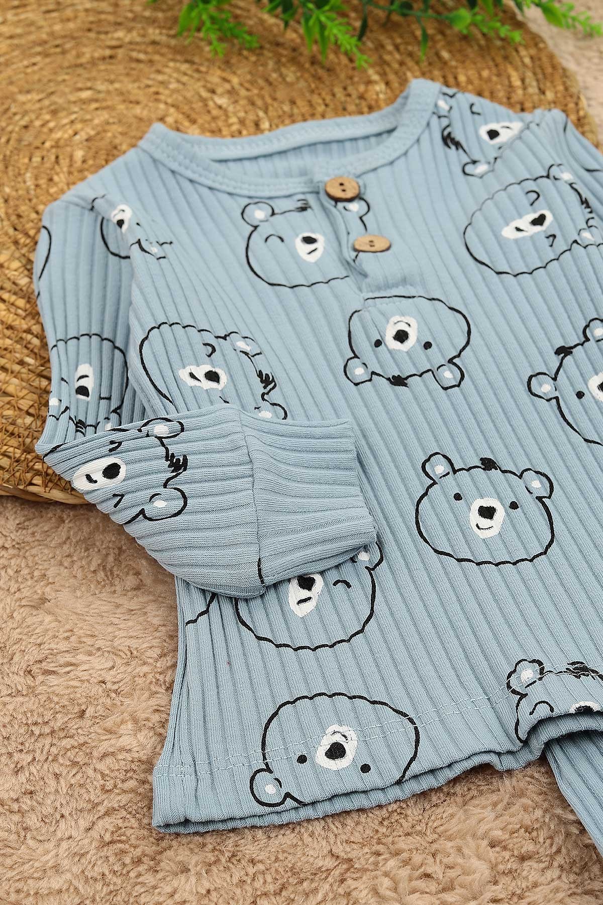 Bebe Mavisi (3-12 Ay) Ayı Figürlü Baskılı Erkek Çocuk Takım 152327