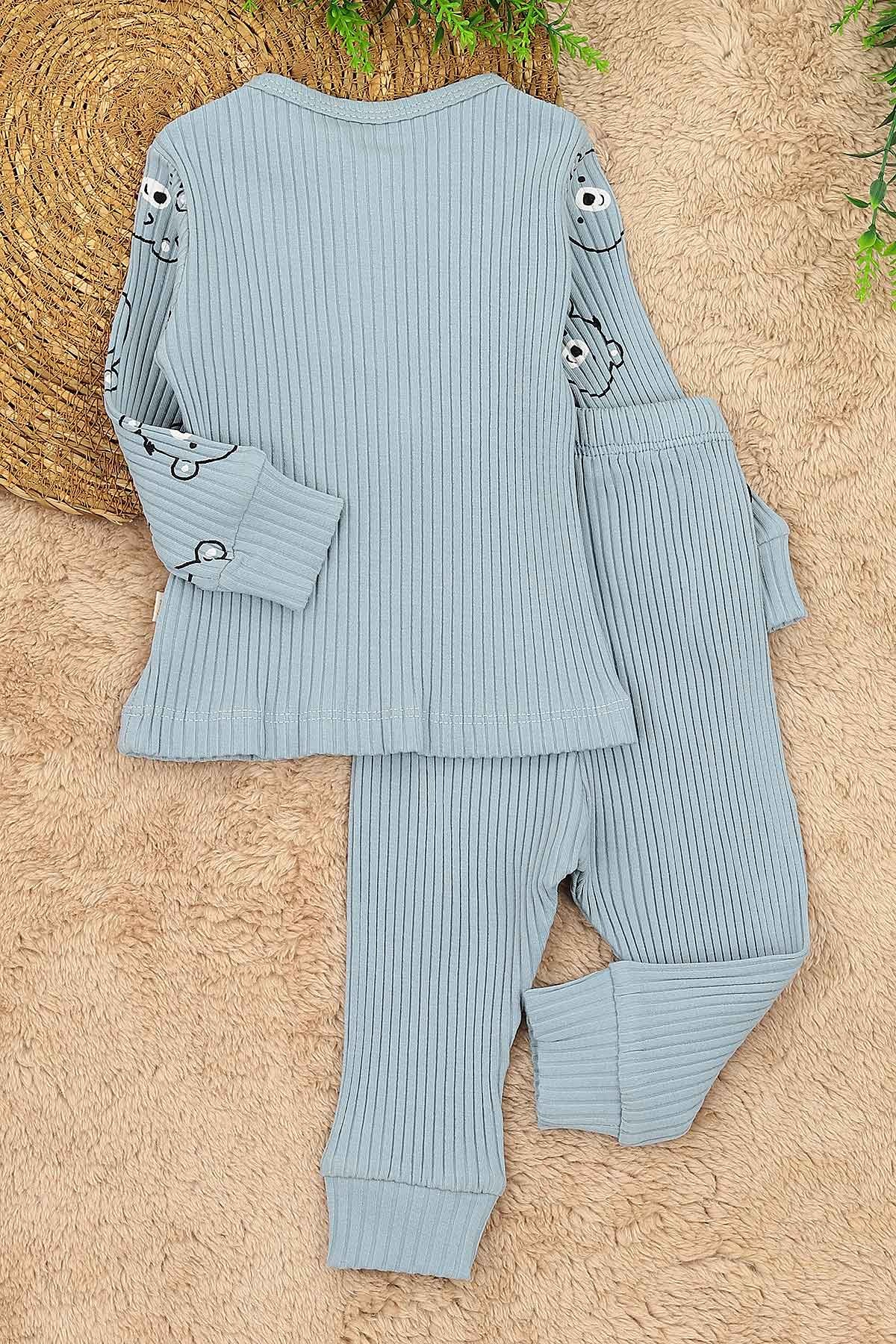 Bebe Mavisi (3-12 Ay) Ayı Figürlü Baskılı Erkek Çocuk Takım 152327