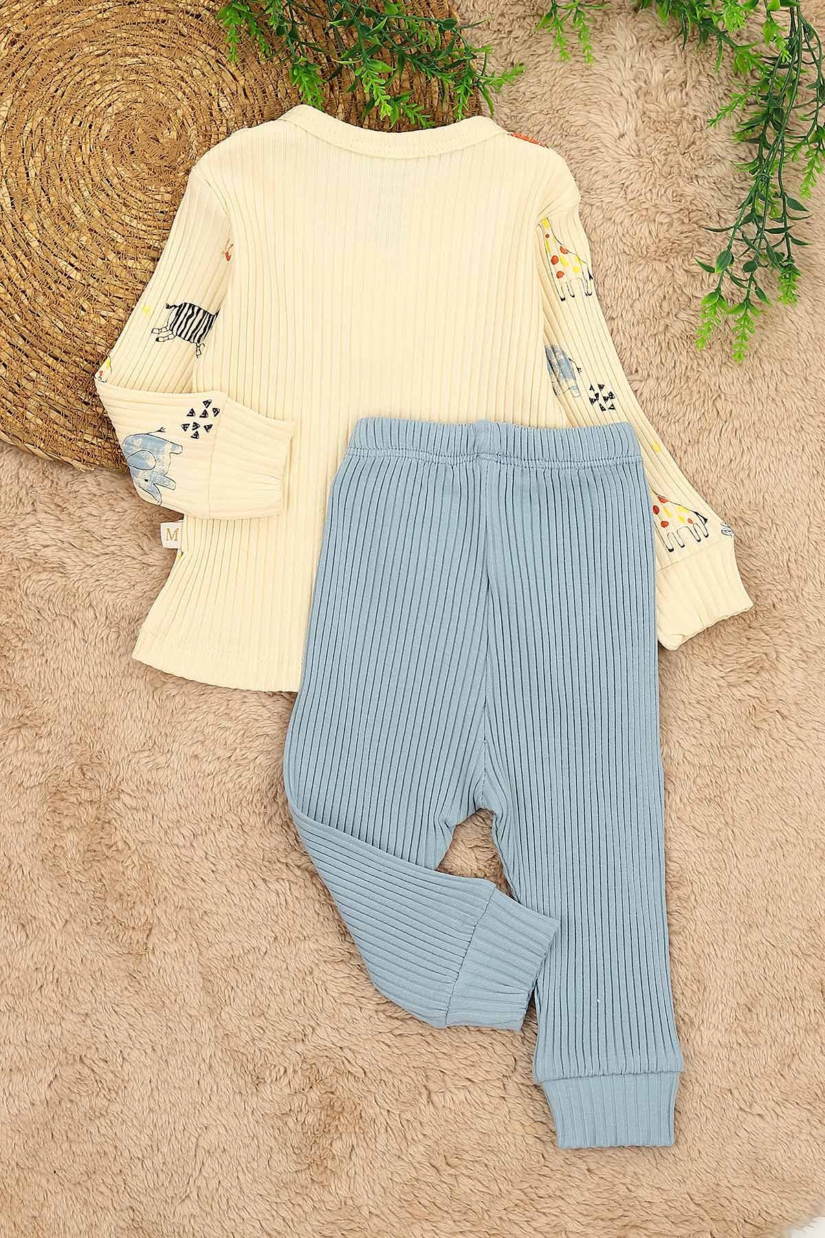 Bebe Mavisi (3-12 Ay) Hayvan Figürlü Baskılı Erkek Çocuk Takım 152323
