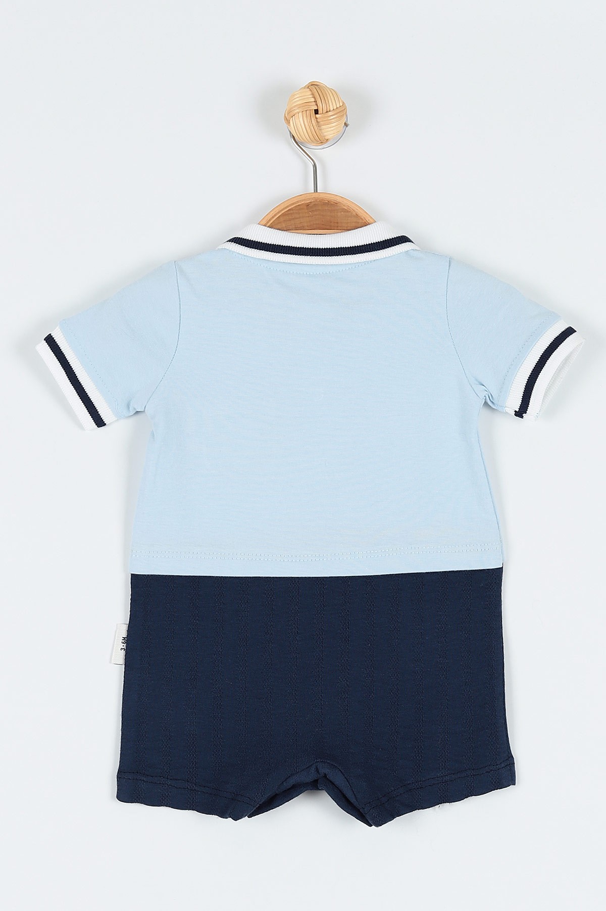 Bebe Mavisi (3-15 Ay) Çizgili Polo Yakalı Cep Detaylı Erkek Bebe Tulum 179740