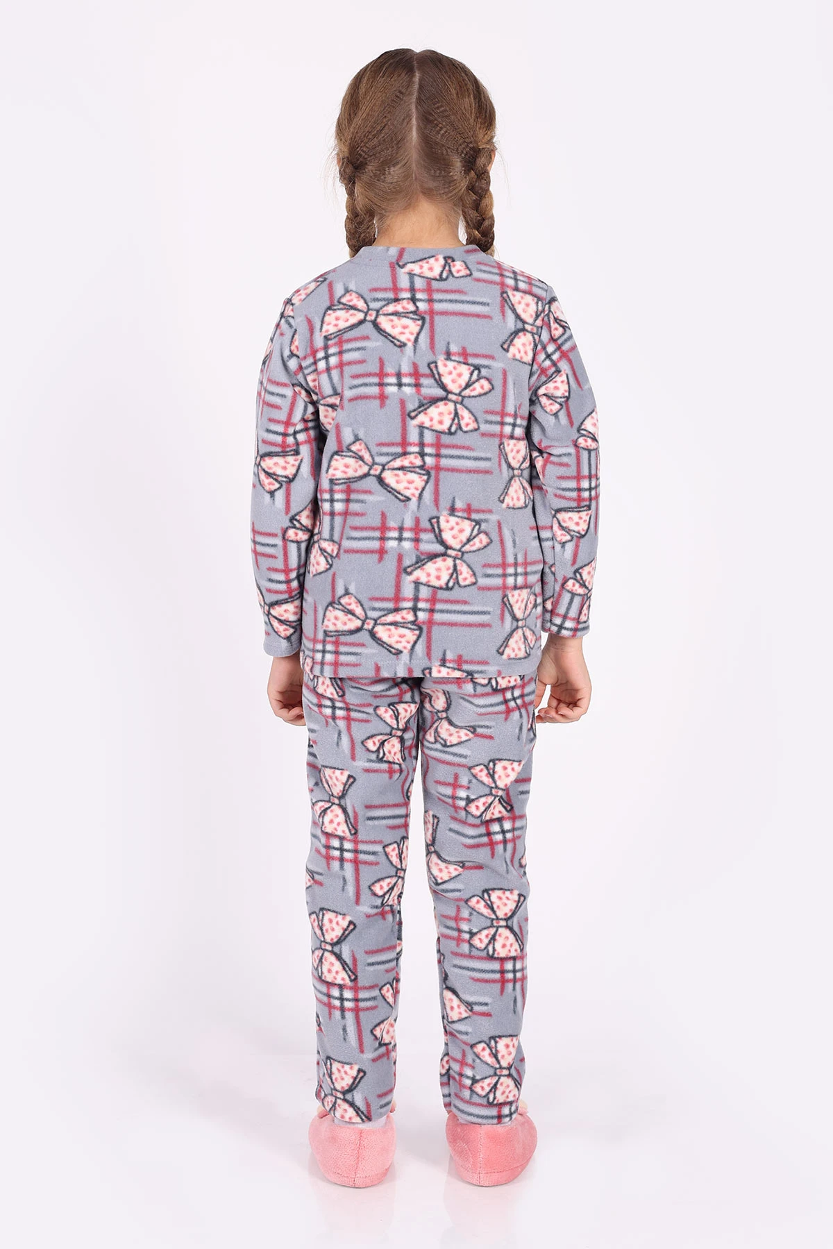 Bebe Mavisi (4-12 Yaş)Fiyonk Desenli Polar Kumaş Kız Çocuk Pijama Takımı 327478