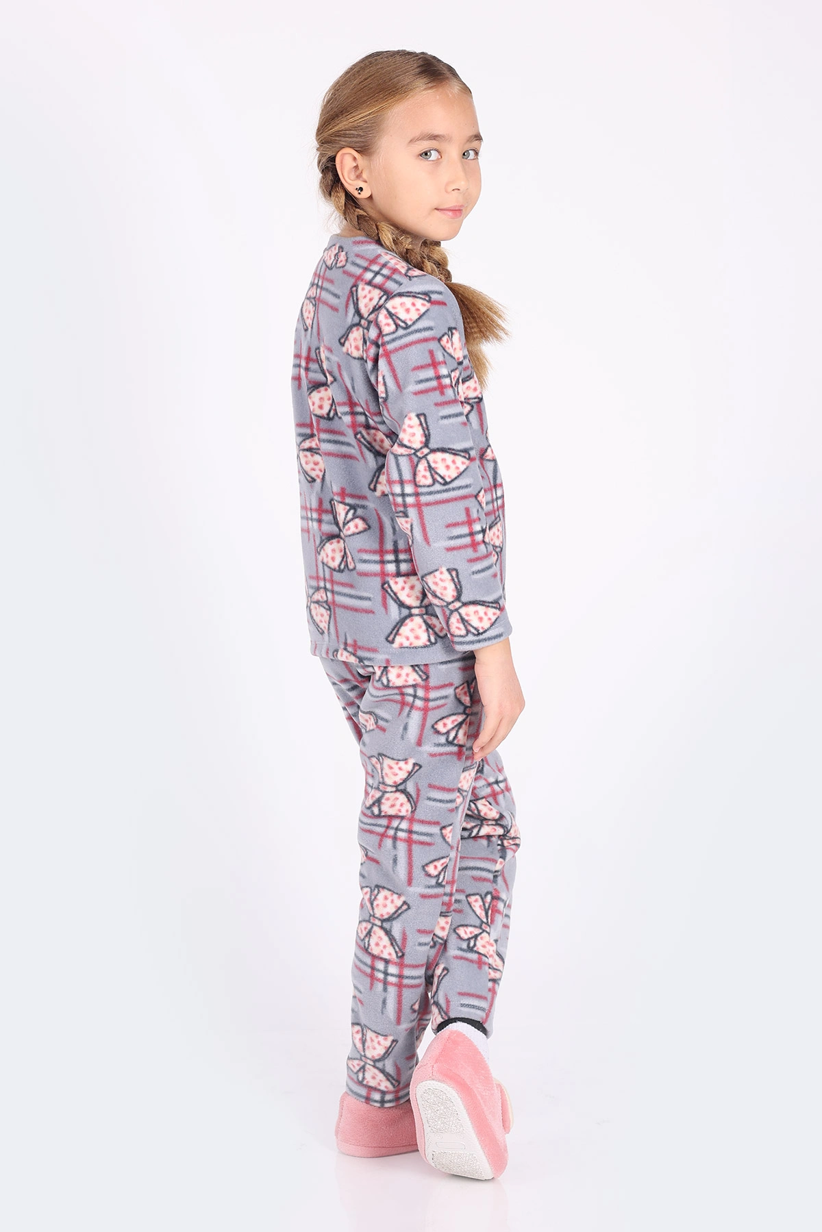 Bebe Mavisi (4-12 Yaş)Fiyonk Desenli Polar Kumaş Kız Çocuk Pijama Takımı 327478