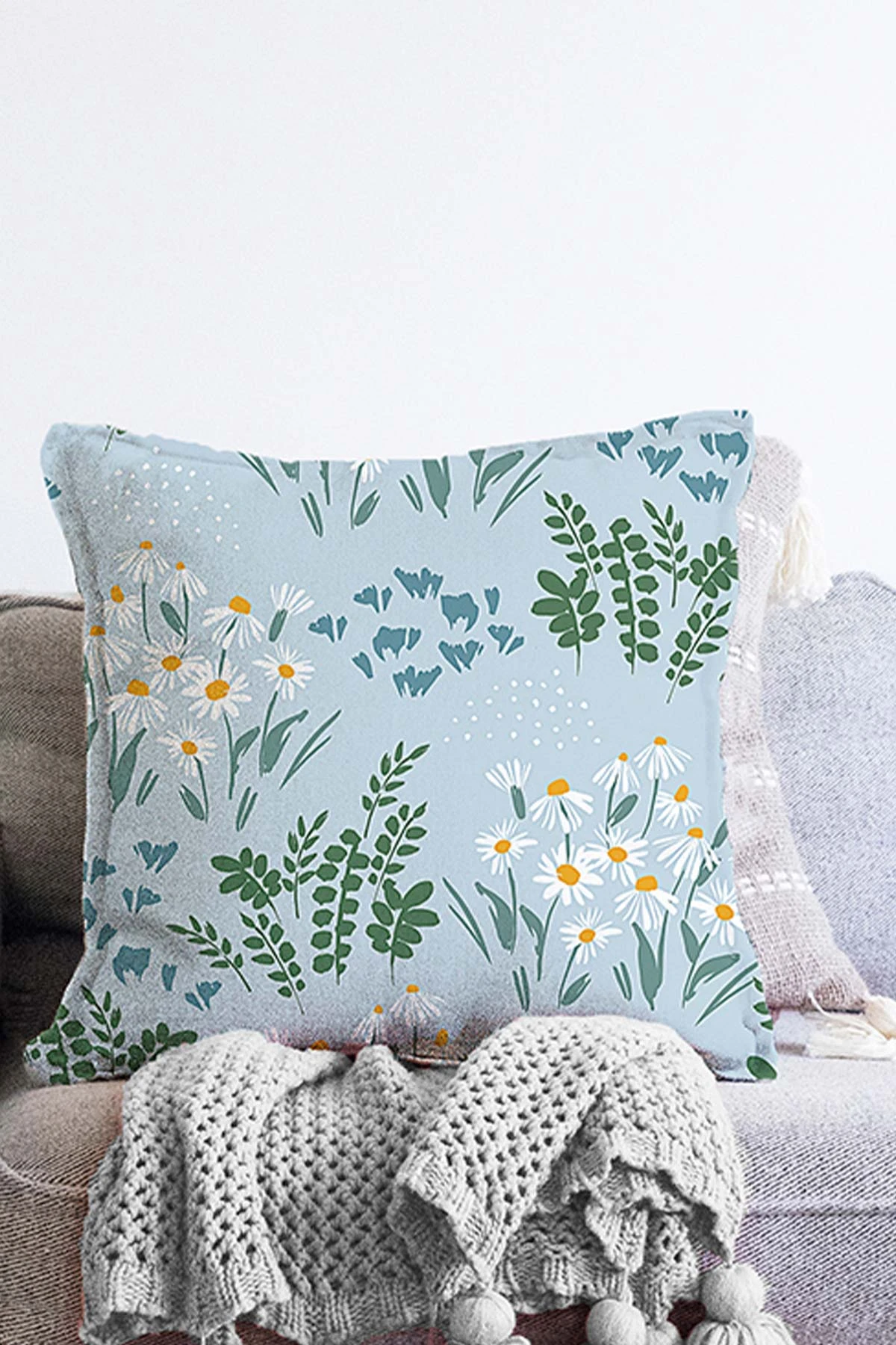 Bebe Mavisi 43x43 Dijital Baskılı Fermuarlı Modern Kırlent Kılıfı 272888