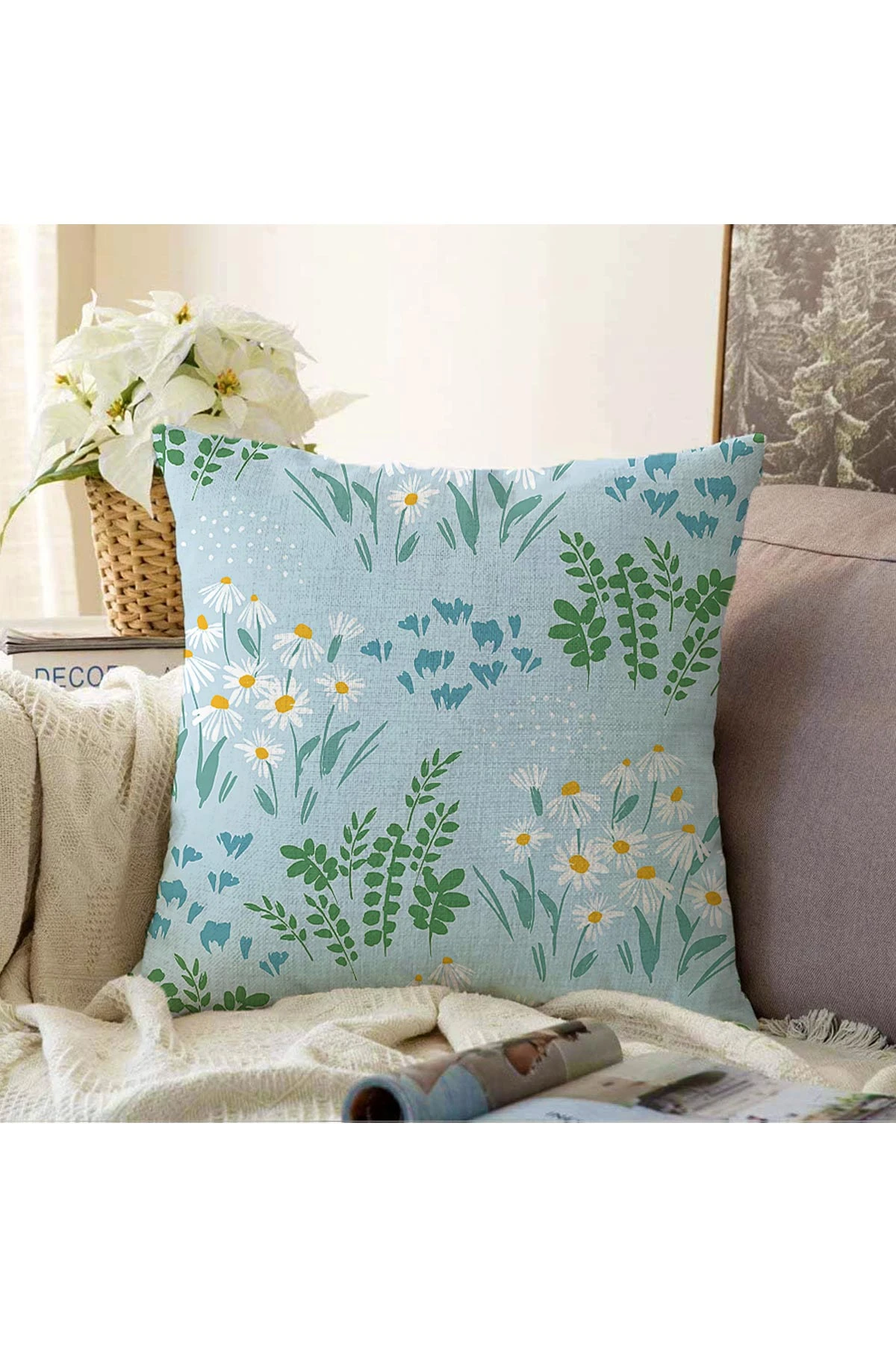 Bebe Mavisi 43x43 Dijital Baskılı Fermuarlı Modern Kırlent Kılıfı 272888