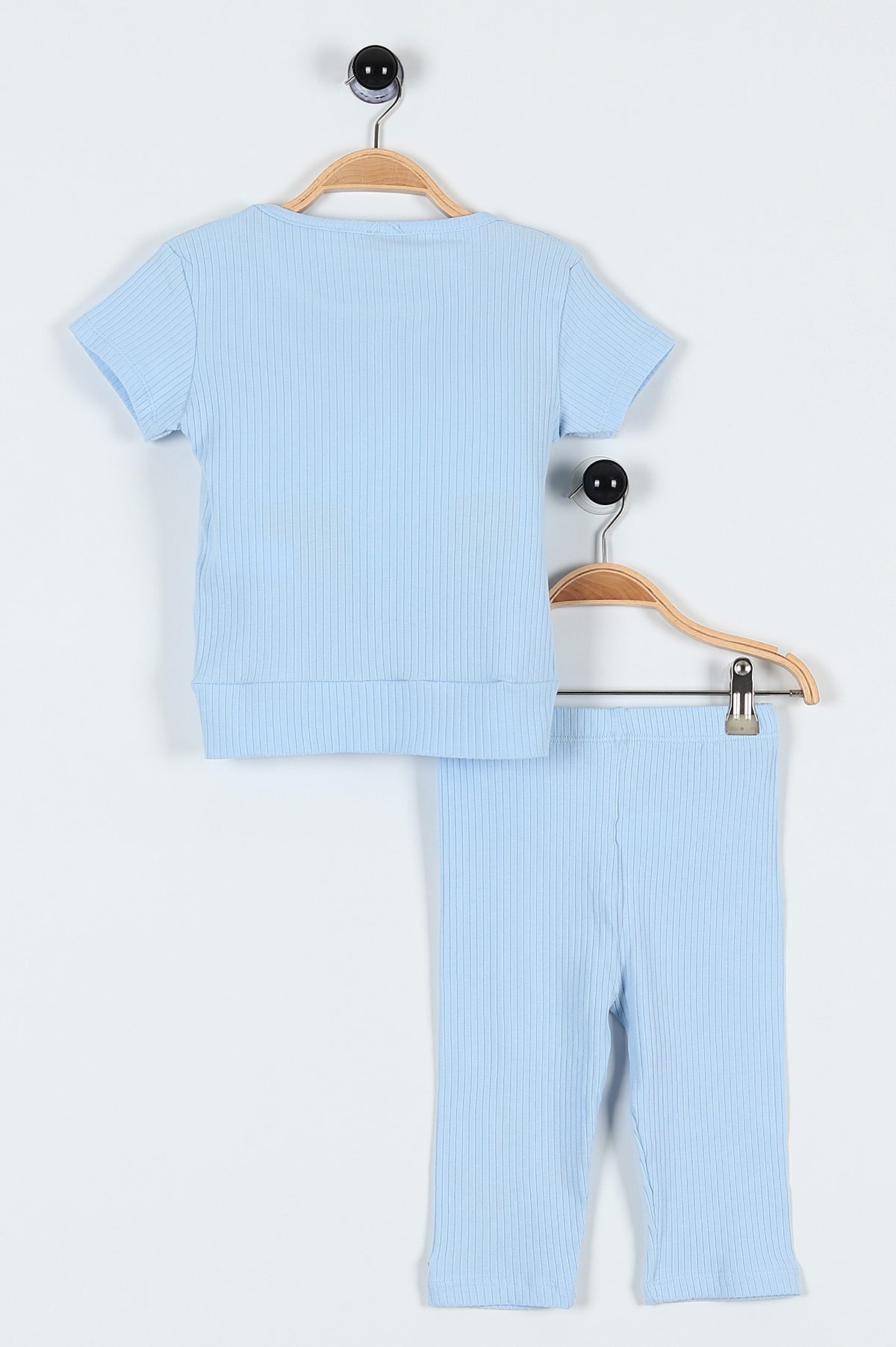 Bebe Mavisi (5-8 Yaş) Çiçek Nakışlı Bel Detaylı Fitilli Kız Çocuk Takım 184818
