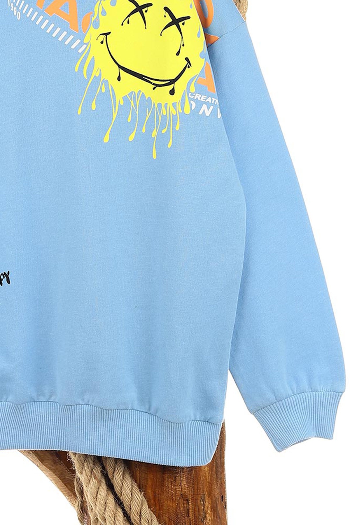 Bebe Mavisi (5-8 Yaş) Feel Happy Baskılı Kapüşonlu  Mevsimlik Erkek Çocuk Sweat 157161
