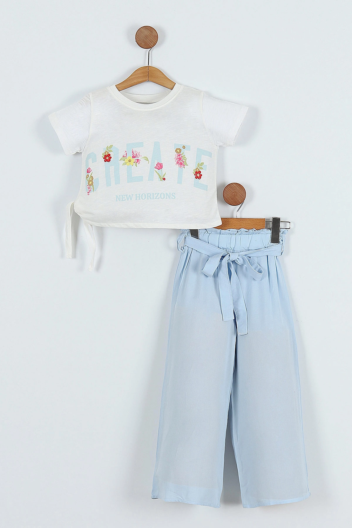 Bebe Mavisi (5-8 Yaş) Yandan Bağlamalı Pantolonlu Kız Çocuk Takım 283890