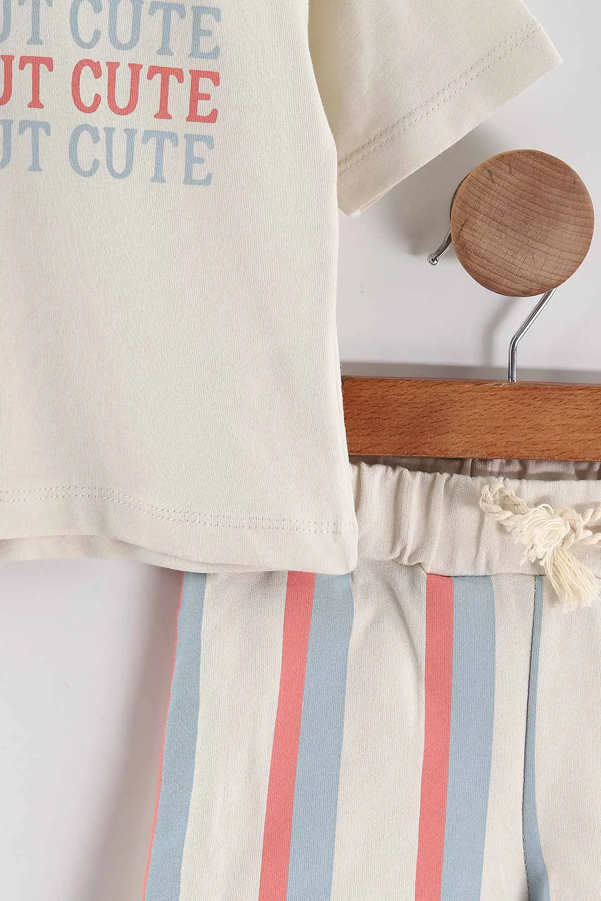 Bebe Mavisi (6-12 Ay-3-4 Yaş) Cute Baskılı Tişörtlü Çizgili Şortlu Erkek Çocuk Yazlık Takım 452955