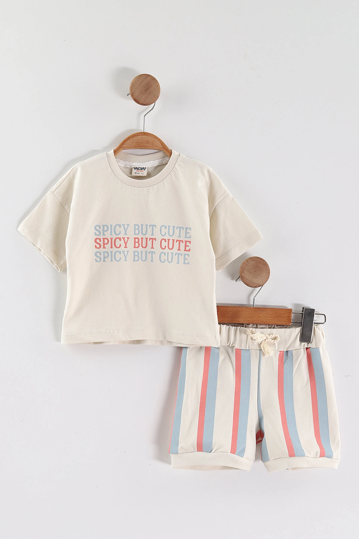 Bebe Mavisi (6-12 Ay-3-4 Yaş) Cute Baskılı Tişörtlü Çizgili Şortlu Erkek Çocuk Yazlık Takım 452955