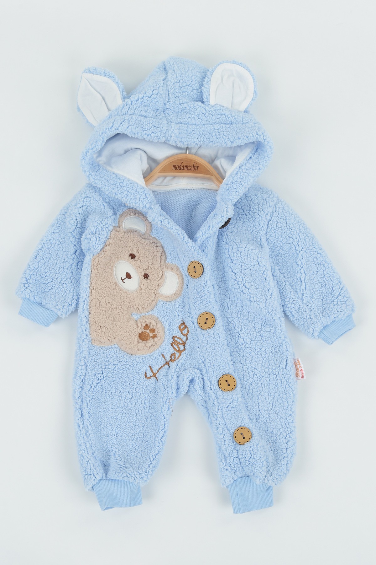 Bebe Mavisi (6-18 Ay) Hello Nakışlı Sevimli Ayıcık Erkek Çocuk Peluş (Welsoft) Takım 134840