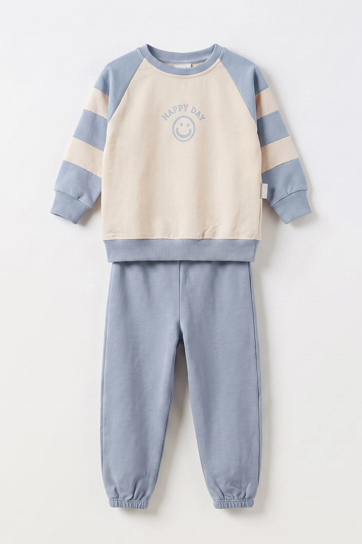 Bebe Mavisi (6-24 Ay) Happy Day Baskılı Garnili  2 İp Erkek Bebek Takım 479025