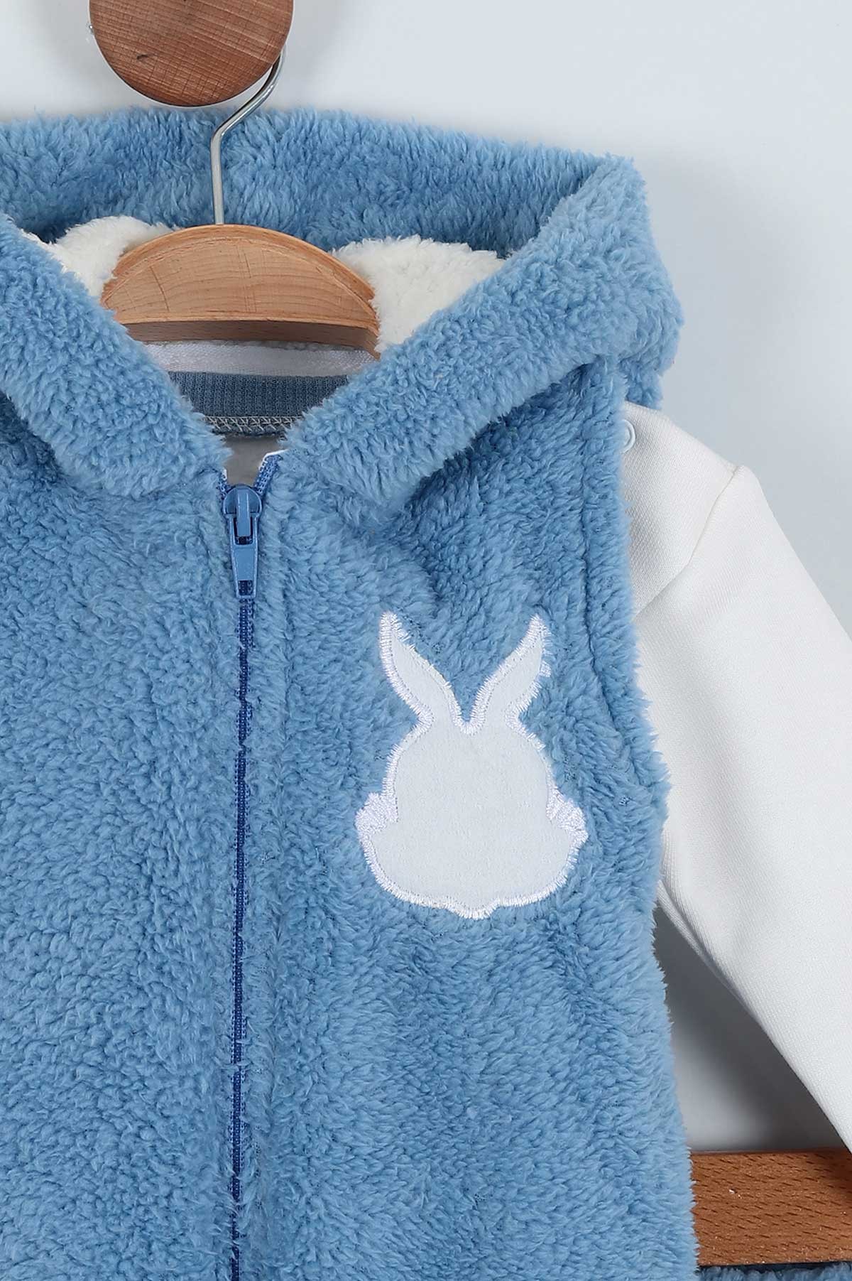 Bebe Mavisi (6-24 Ay) Nakışlı Hırkalı Welsoft Üçlü Kız Bebe Takım 225285