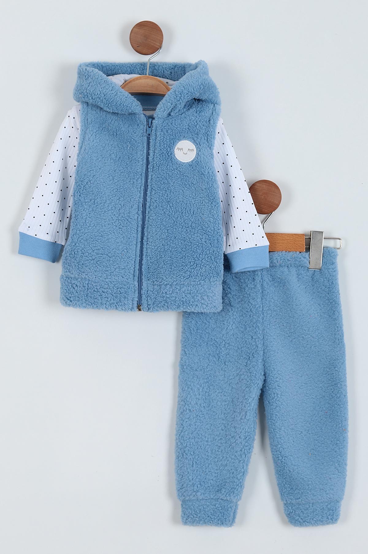 Bebe Mavisi (6-24 Ay) Punalı Nakışlı Hırkalı Welsoft Üçlü Kız Bebe Takım 225291