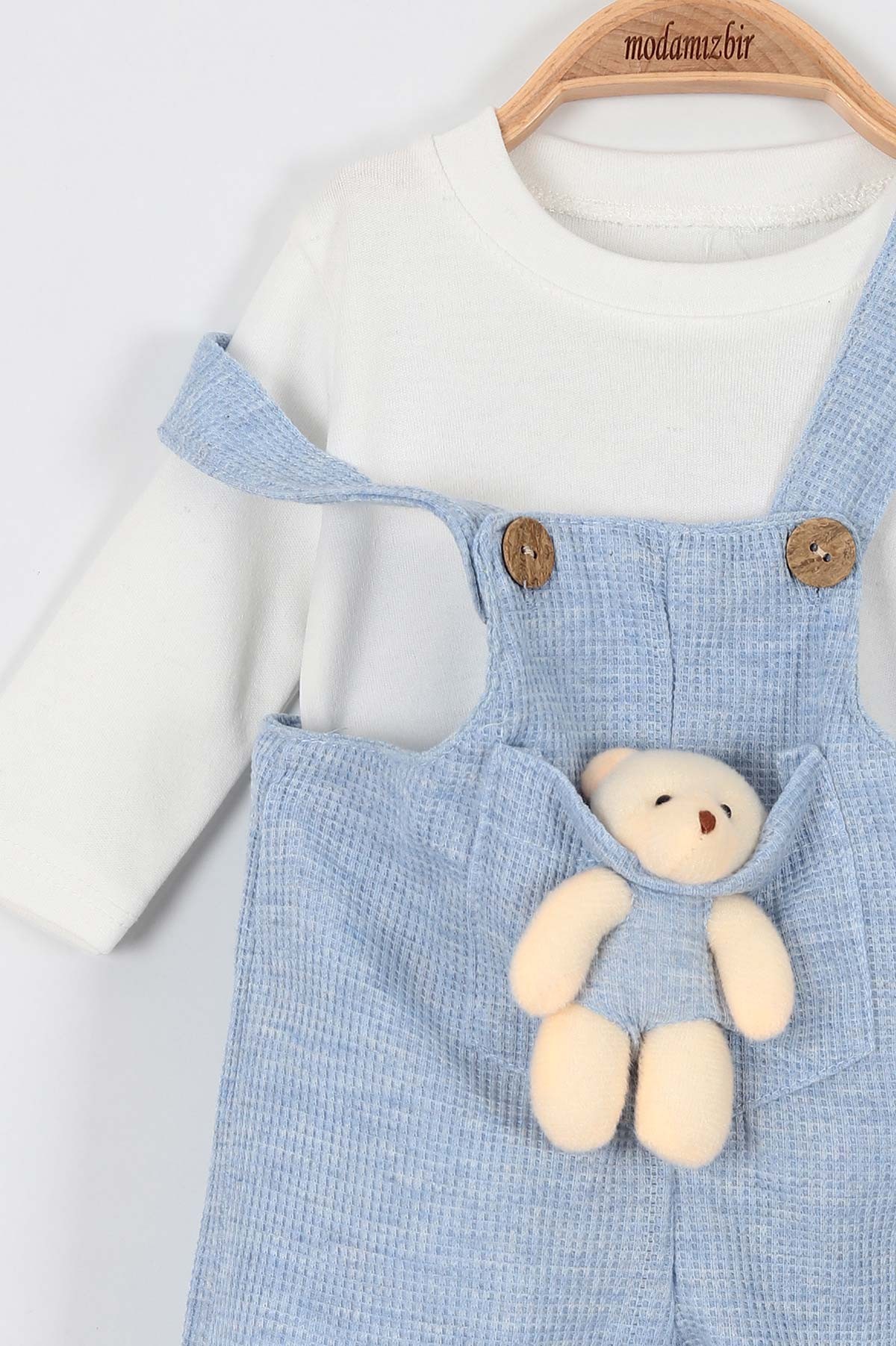 Bebe Mavisi (9-24 Ay) Ayı Oyuncaklı Cep Düğme Detaylı Erkek Bebe Takım 198383