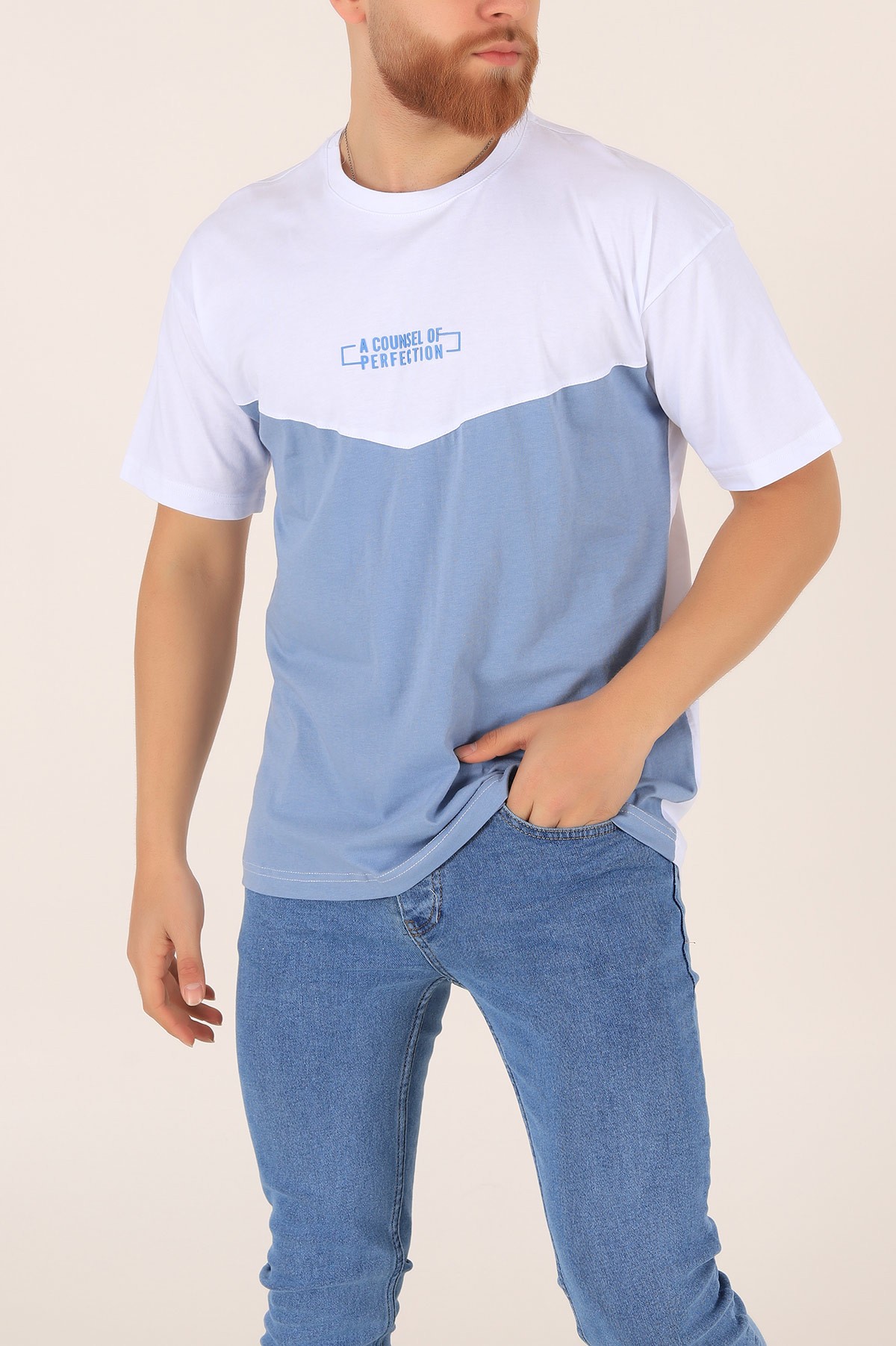 Bebe Mavisi A Counsel Of Perfectıon Baskılı Oversize Erkek Tişört 169686