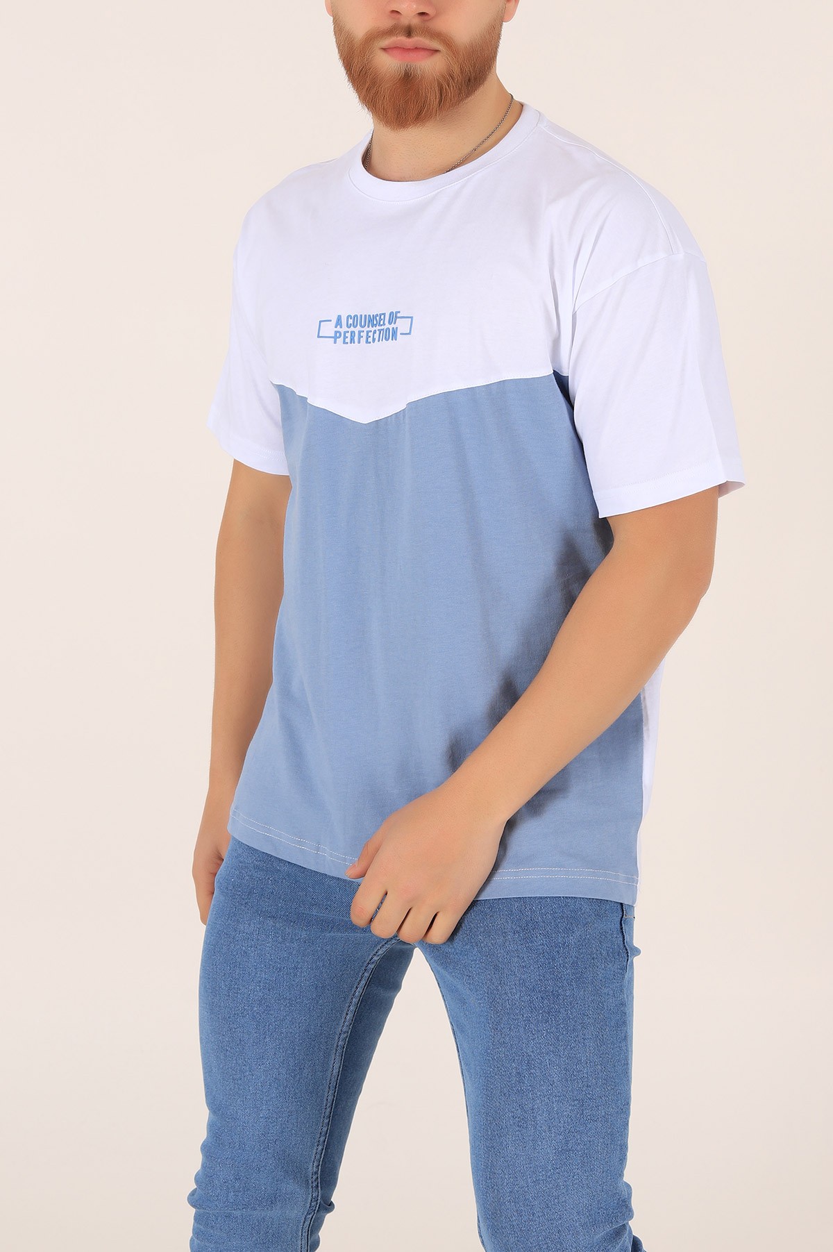 Bebe Mavisi A Counsel Of Perfectıon Baskılı Oversize Erkek Tişört 169686