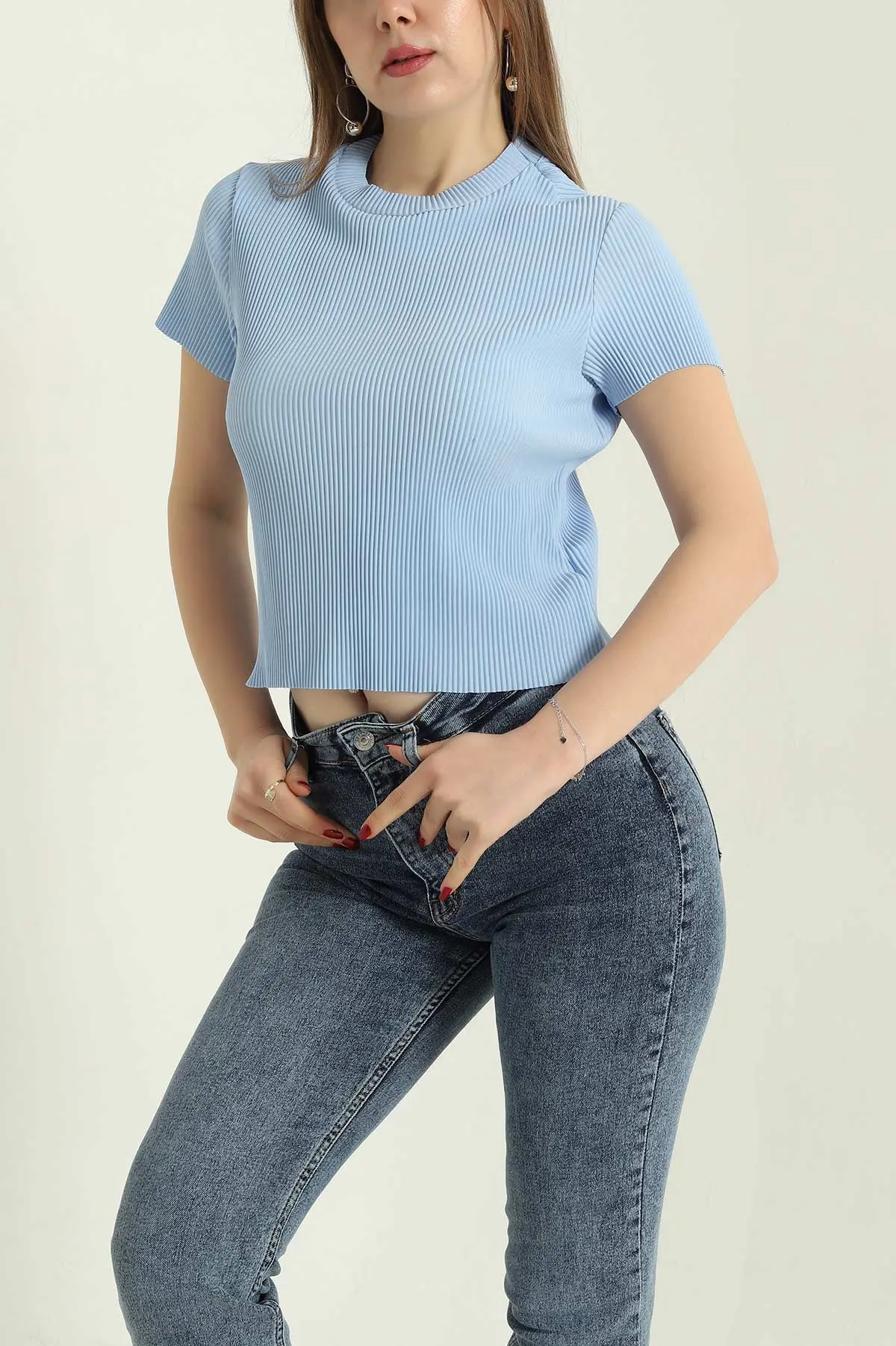 Bebe Mavisi Akordiyon Kumaş Kadın Tişört 334140