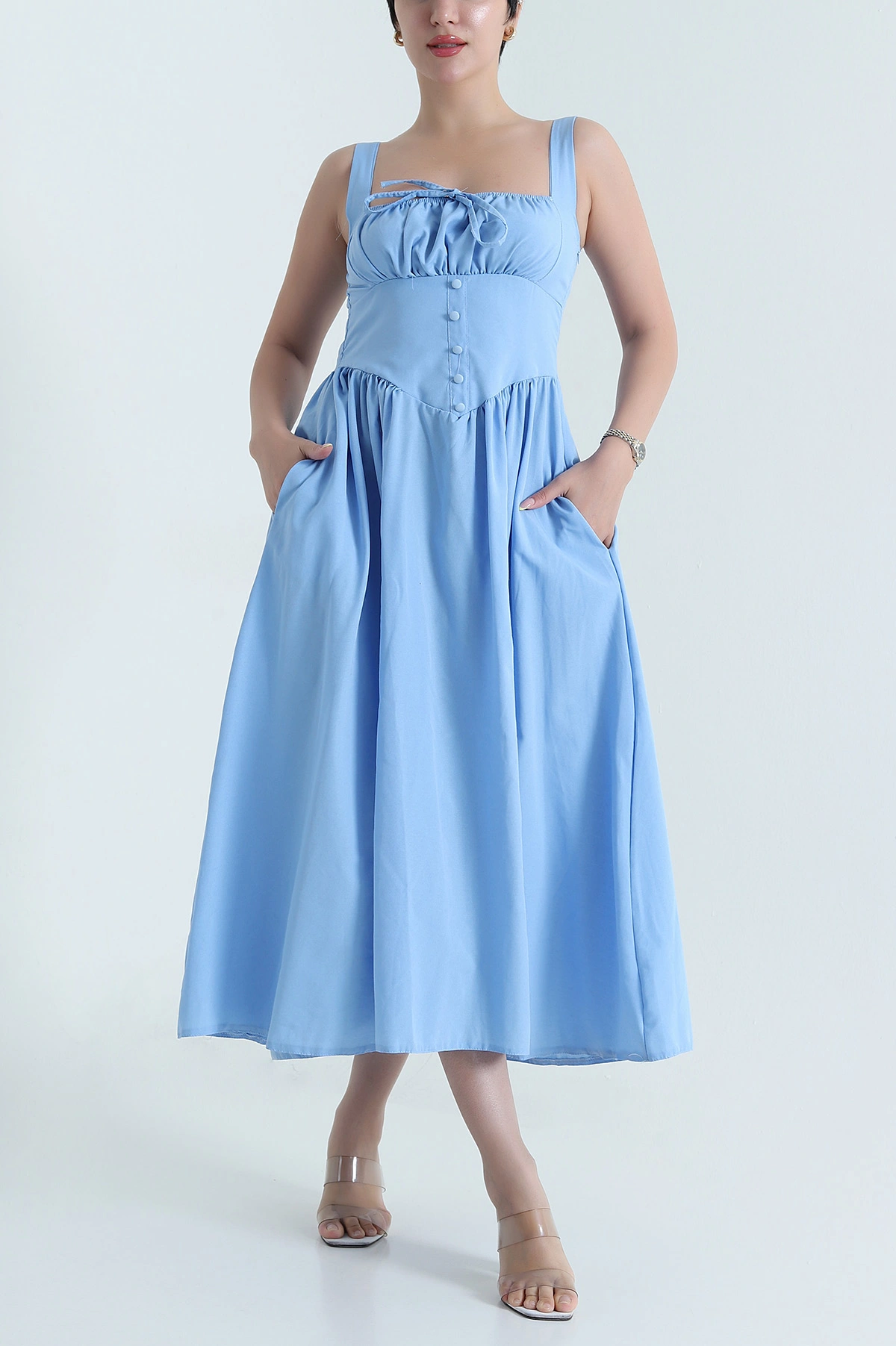 Bebe Mavisi Askılı Dokuma Kadın Korse Elbise 469759