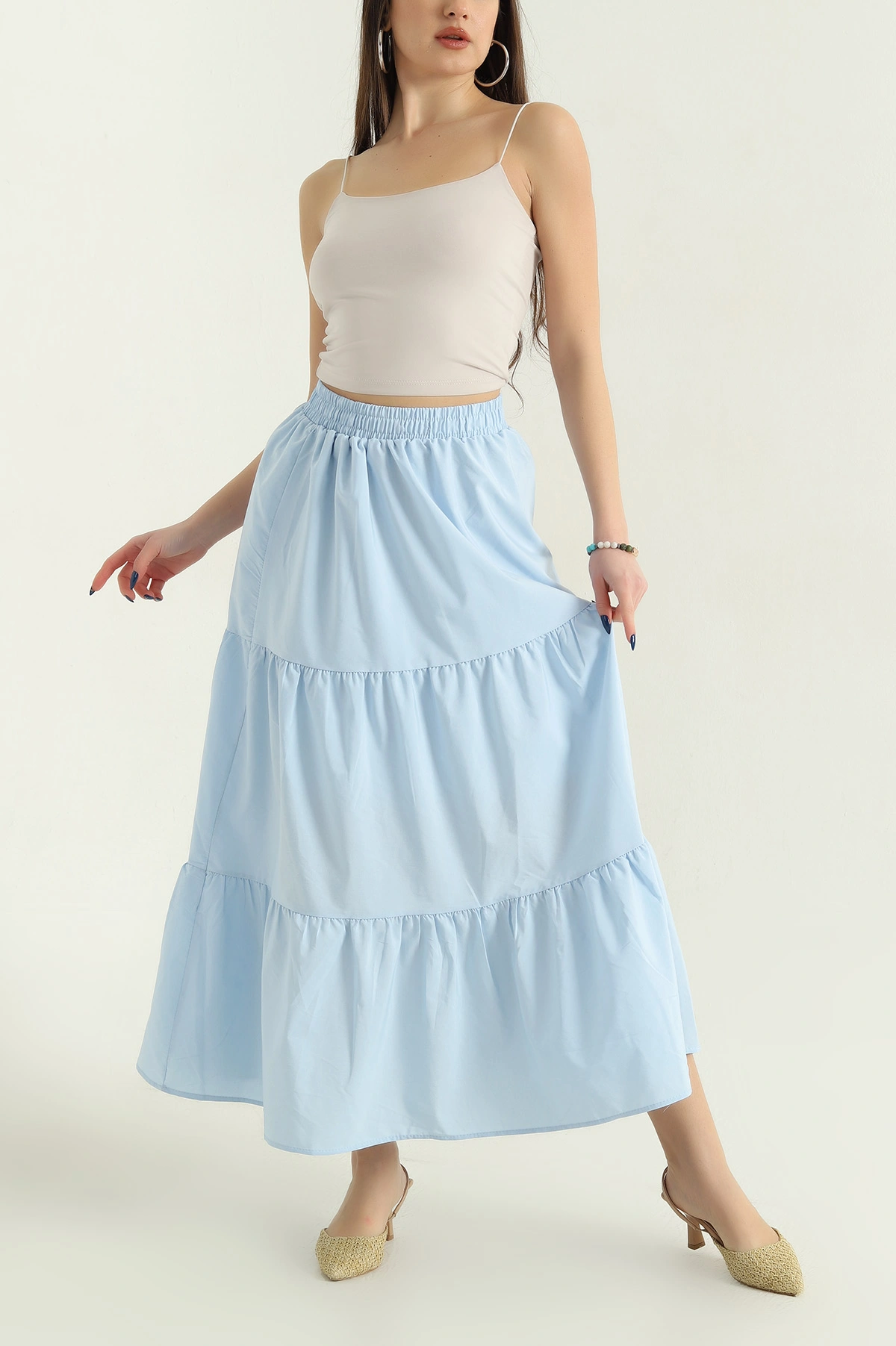 Bebe Mavisi Astarlı Beli Lastikli Poplin Etek 336904