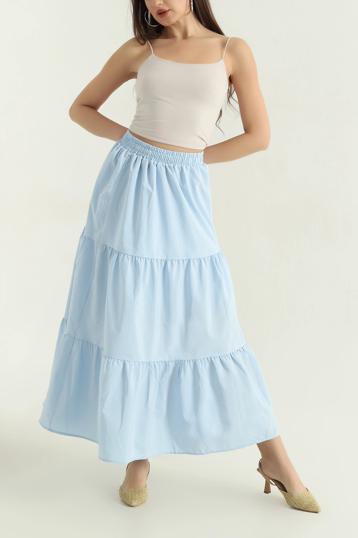 Bebe Mavisi Astarlı Beli Lastikli Poplin Etek 336904