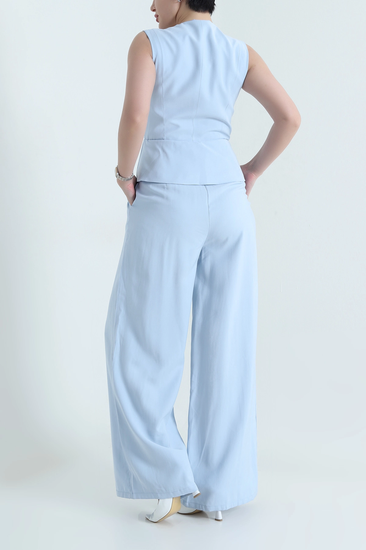 Bebe Mavisi Astarlı Kolsuz İthal Gabardin Kadın Tulum Elbise 454305