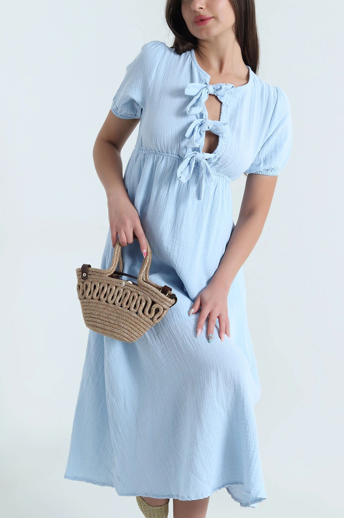 Bebe Mavisi Astarlı Müslin Kumaş Kadın Elbise 466829