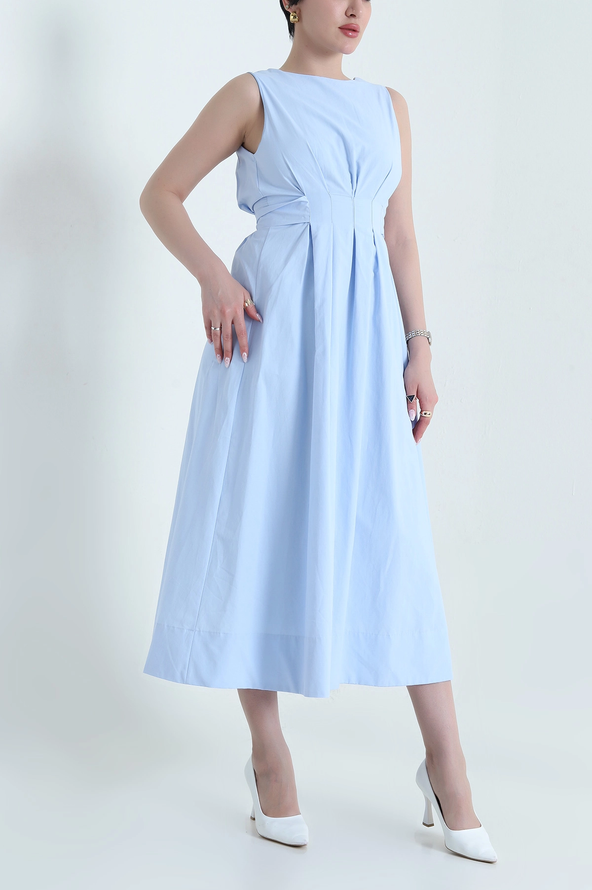 Bebe Mavisi Astarlı Poplin Kadın Elbise 456742